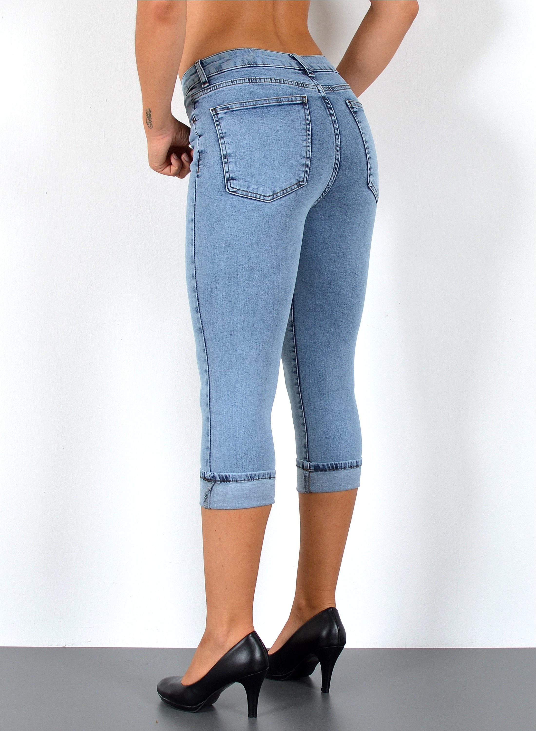 ESRA Caprijeans High Waist Capri Jeans Damen bis Übergröße Plus Size Große Größe C15 High Waist Capri Jeans Damen Stretch 3/4 Jeans Shorts Damen Capri Hose – Bild 4 von 5