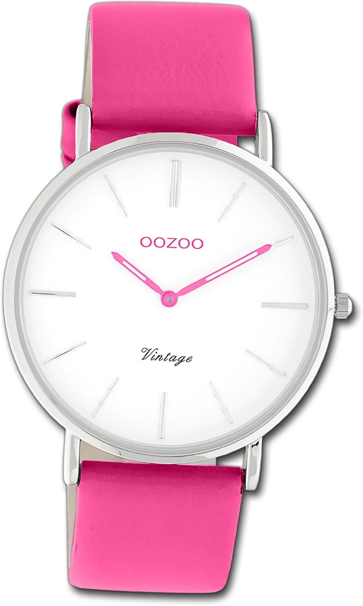 Damenuhr Oozoo rundes Quarzuhr OOZOO Series, pink, 40mm) Lederarmband Gehäuse, groß (ca. Vintage Armbanduhr Damen