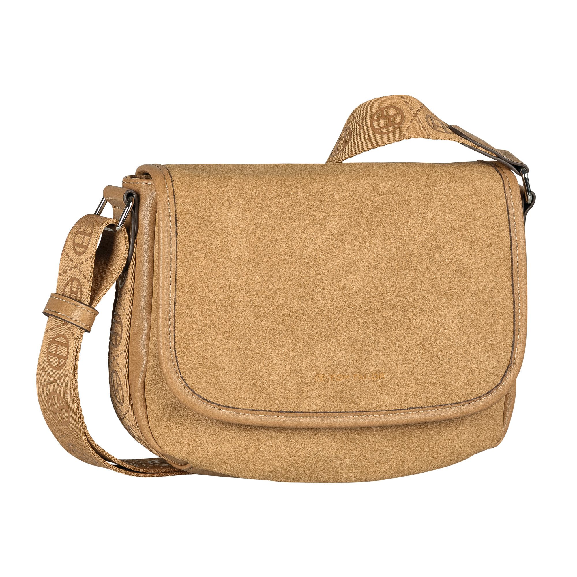 TOM TAILOR Satteltasche Yara, feines Nubukimtat mit Glattlederimitat sowie Gewebeband mit Logodruck