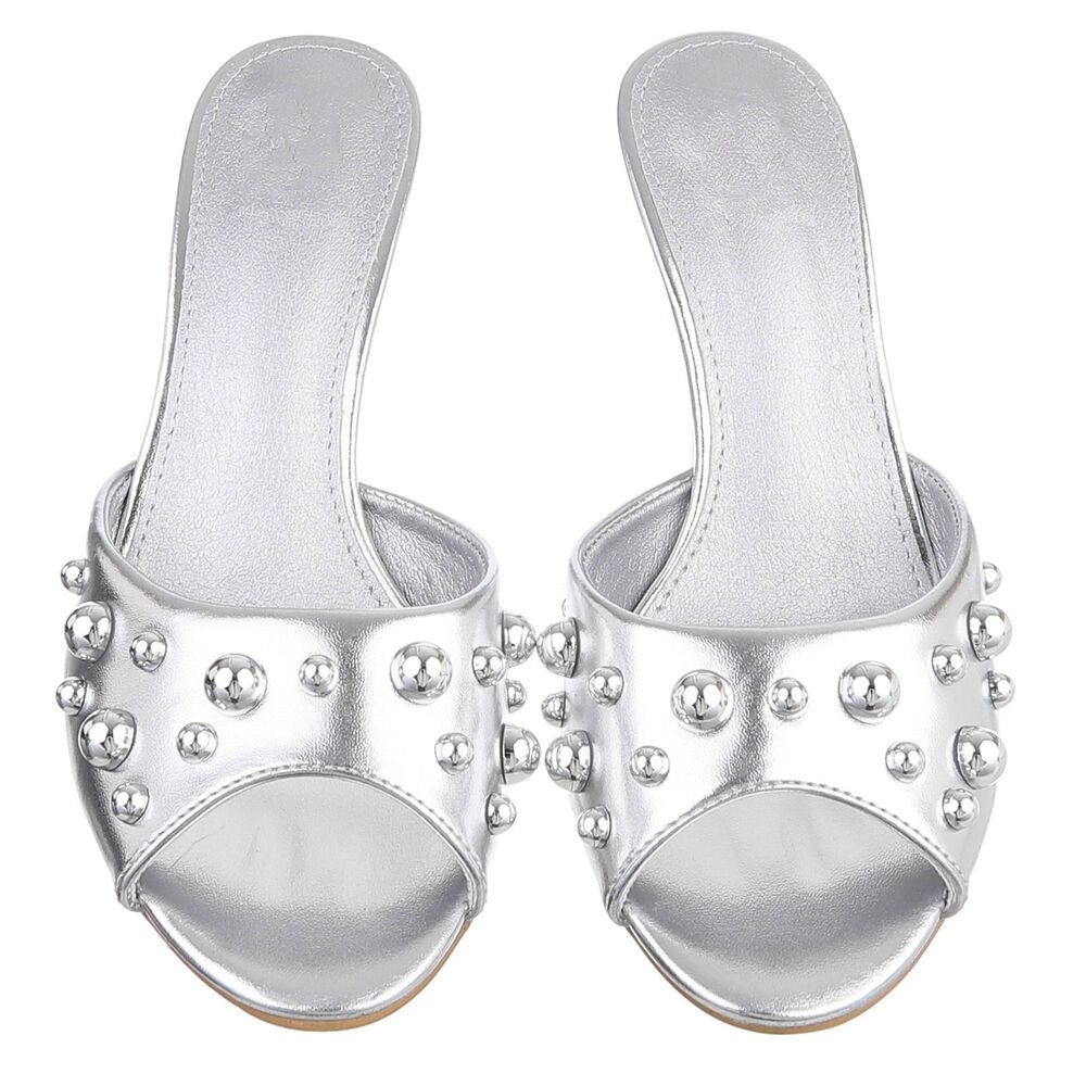 Ital-Design Damen Pantoletten Pumps mit Nieten und Stilettoabsatz Pantolette (91742646) Pfennig-/Stilettoabsatz Sandalen & Sandaletten in Silber – Bild 4 von 5