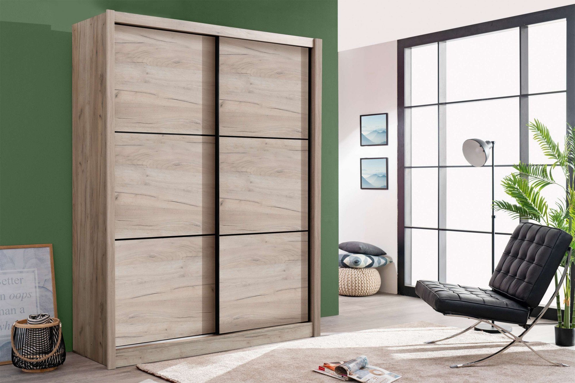 Home affaire Schwebetürenschrank Navara Kleiderschrank Wäscheschrank in 3 Breiten, mit kompletter Innenausstattung, FSC®-zertifiziert