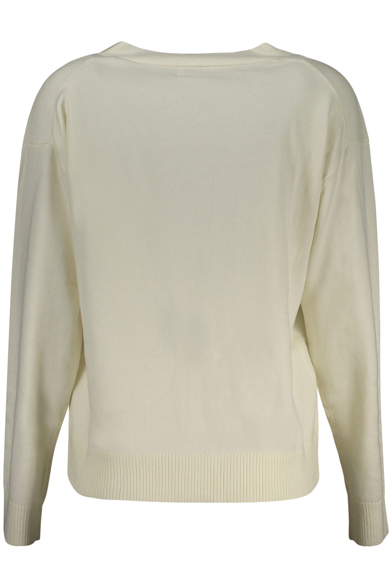 GUESS JEANS Strickpullover Elegante Damenstrickjacke Weiß: Langarm, V-Ausschnitt mit Applikation