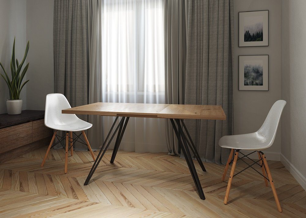Tischplatte / Weiß/Betonoptik/Eiche Möbelcenter Life 160-200x90 Metallfüße/ Löhne cm Esstisch