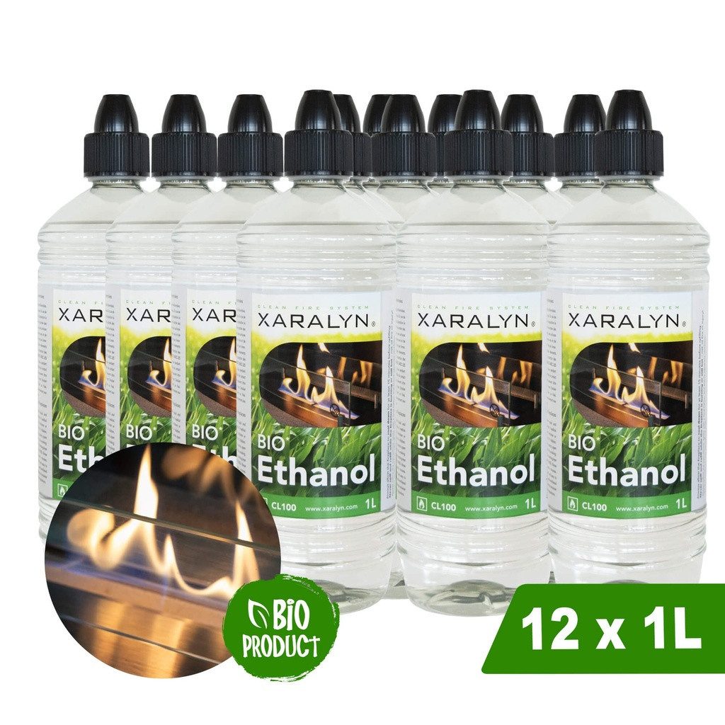 XARALYN Echtfeuer-Dekokamin Ethanol CL100 (12 x 1 Liter) - 100 % reines Bioethanol