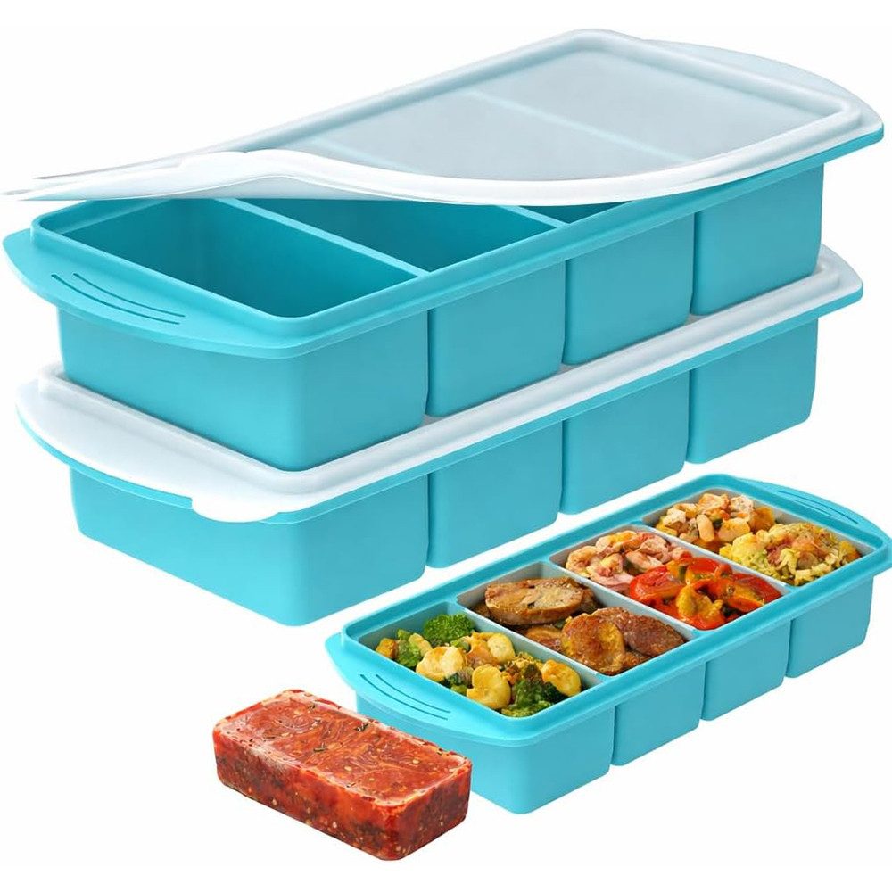 AFKSMILE Eiswürfelform Silikon Gefriertablett mit Deckel, 2 Stück 250ml Suppe Gefrierbehälter, Lebensmittelbehälter, Vorratsbehälter, Eiswürfelform Eiswürfelbehälter