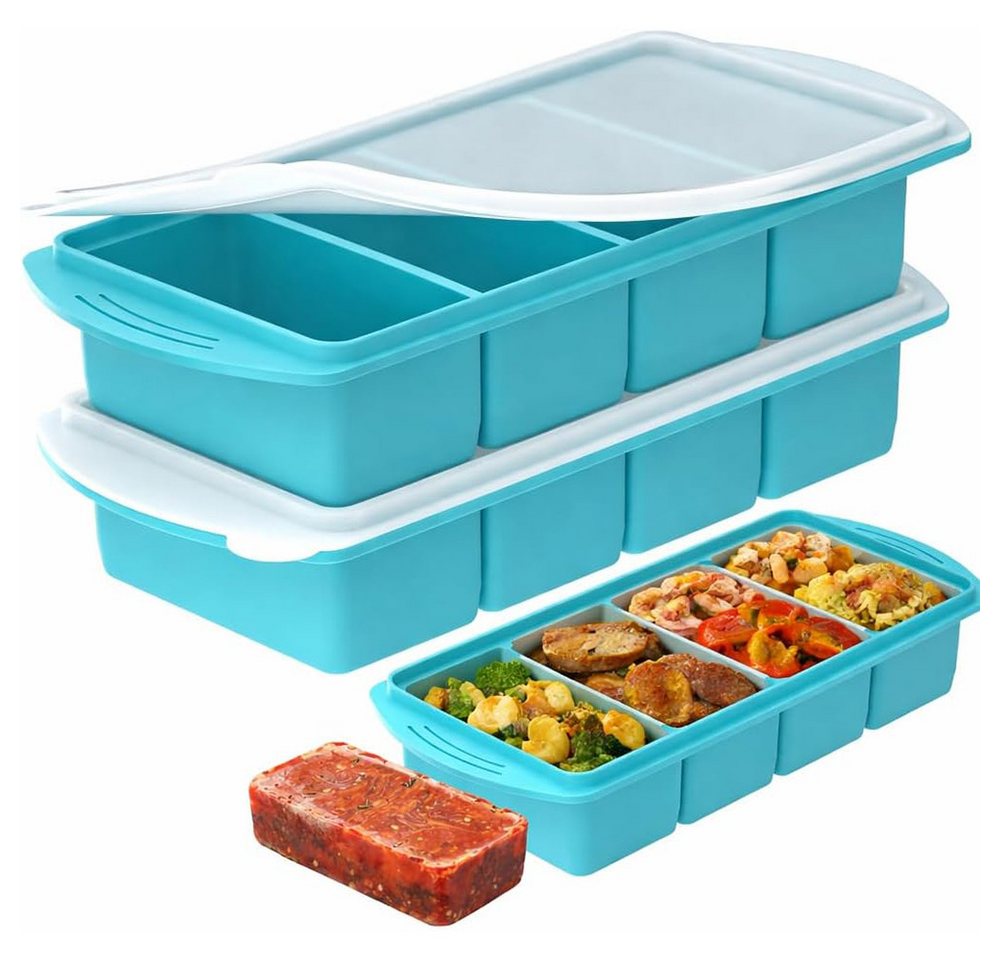 AFKSMILE Eiswürfelform Silikon Gefriertablett mit Deckel, 2 Stück 250ml Suppe Gefrierbehälter, Lebensmittelbehälter, Vorratsbehälter, Eiswürfelform Eiswürfelbehälter