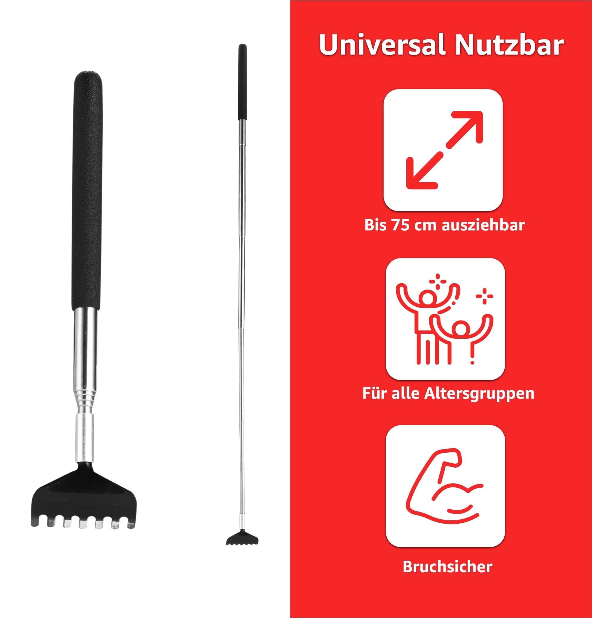 Praktikraft Massagebürste 4x Rückenkratzer Teleskop: Breite Kratzhand als Massagegerät, 4er Set, 4-tlg., 4-teilig, ausziehbar