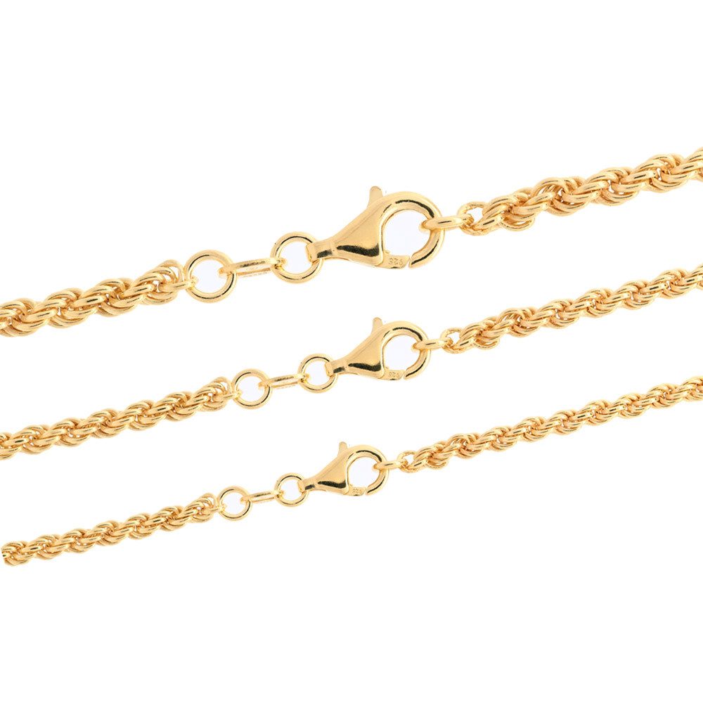 HOPLO Silberkette Silberkette Kordelkette Breite 3,0 mm 19 cm 925 Silber vergoldet, Made in Germany