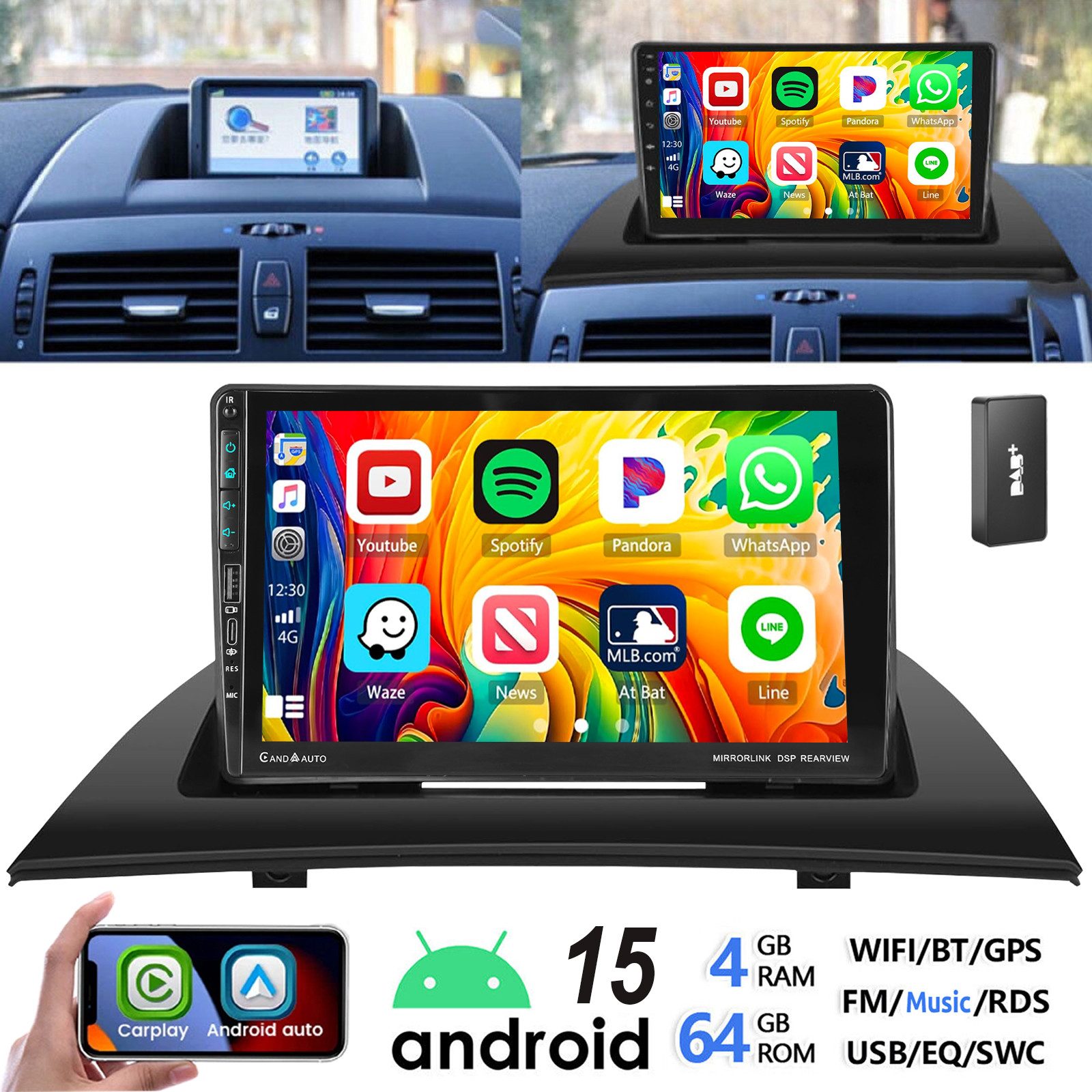 ESSGOO DAB+ 4+64G Android 15 Für BMW X3 E83 2004-2012 Carplay RDS USB Type-C Autoradio (RDS, DAB (optional), FM, AM, DAB+ (optional), Carplay Android Auto Bluetooth EQ USB GPS Navi WIFI Touchscreen)