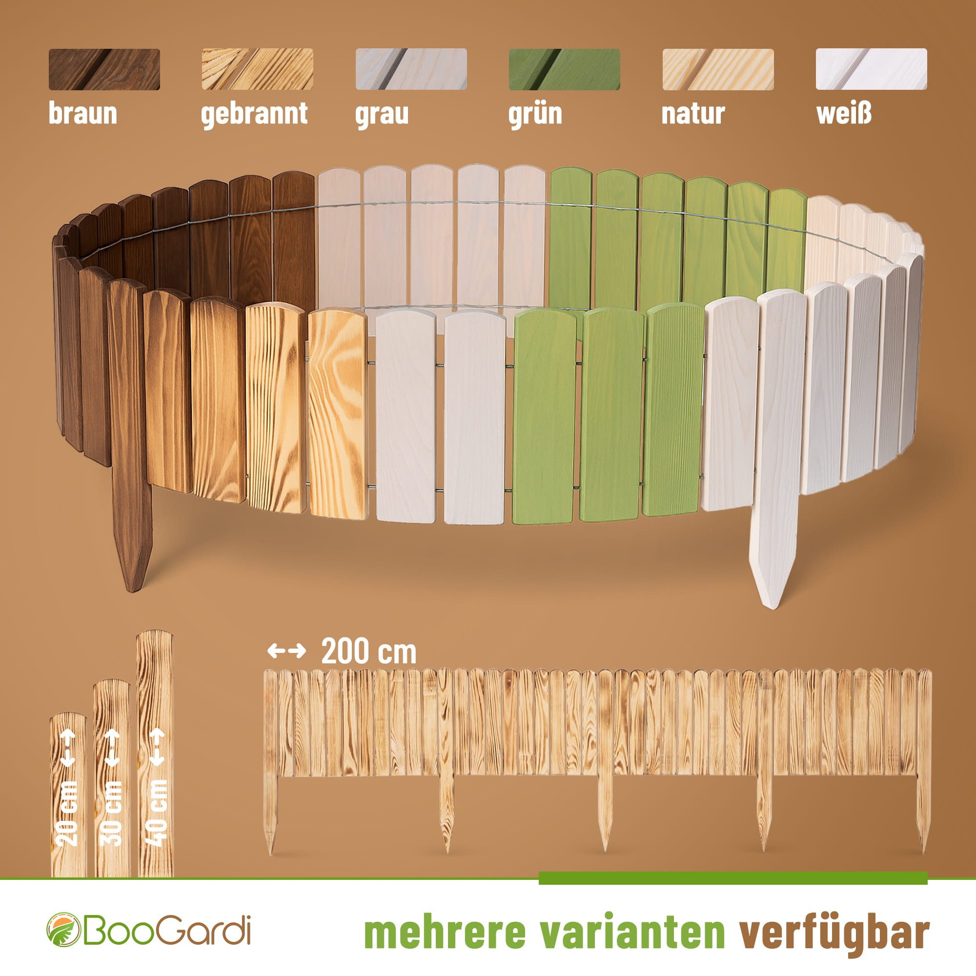 BooGardi Beetumrandung Rollborder, LxH: 200x20 cm, 3 Höhen Beeteinfassung Beetrolli Steckzaun Zaun