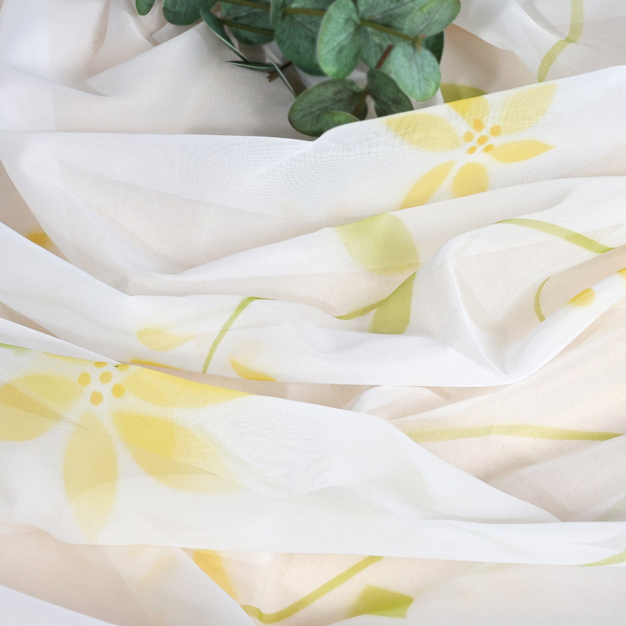 Muster, St), (1 Mao, Gardine, Voile Yujiao Blumen mit Schlaufen Gelb Modern, transparent,