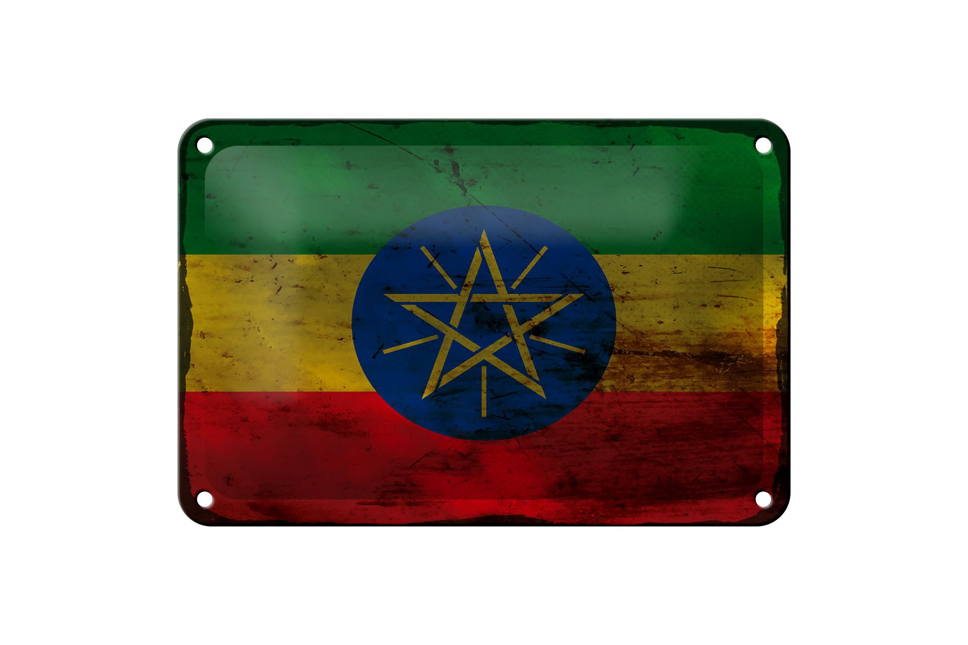 Femer GmbH Metallschild Flagge Äthiopien 18x12cm Flag Ethiopia Rost, (1 St), gewölbte Oberfläche, abgerundete Ecken, umgeschlagene Kanten