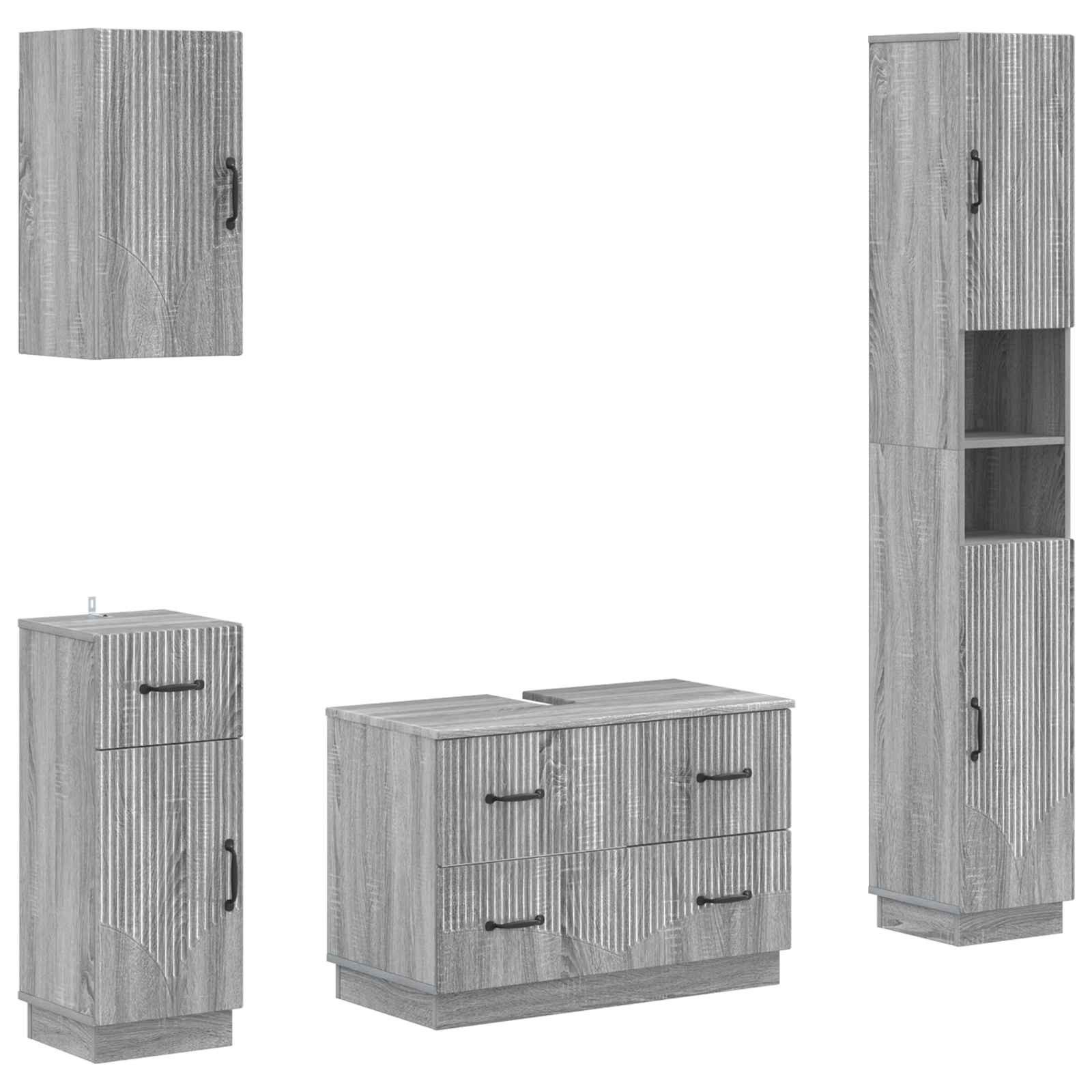 vidaXL Gartenlounge-Set 4-teiliges Badezimmer-Schrank-Set HOORN Sonoma-Grau