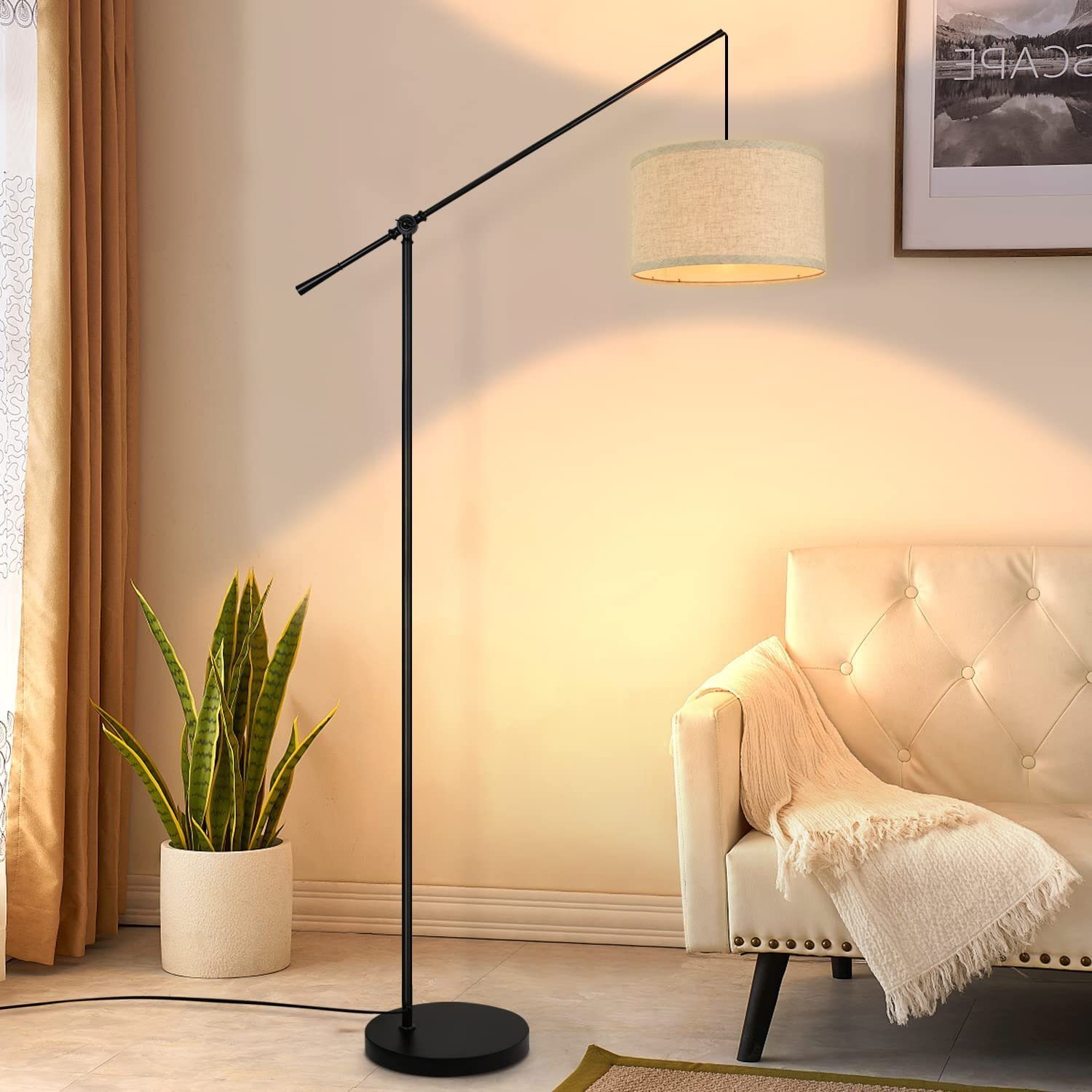 Nettlife Stehlampe Wohnzimmer Modern Stehleuchte Fußschalter Stoffschirm 146cm E27, Höhenverstellbar, LED wechselbar, Sofa Schlafzimmer Hotel Kinderzimmer Büro