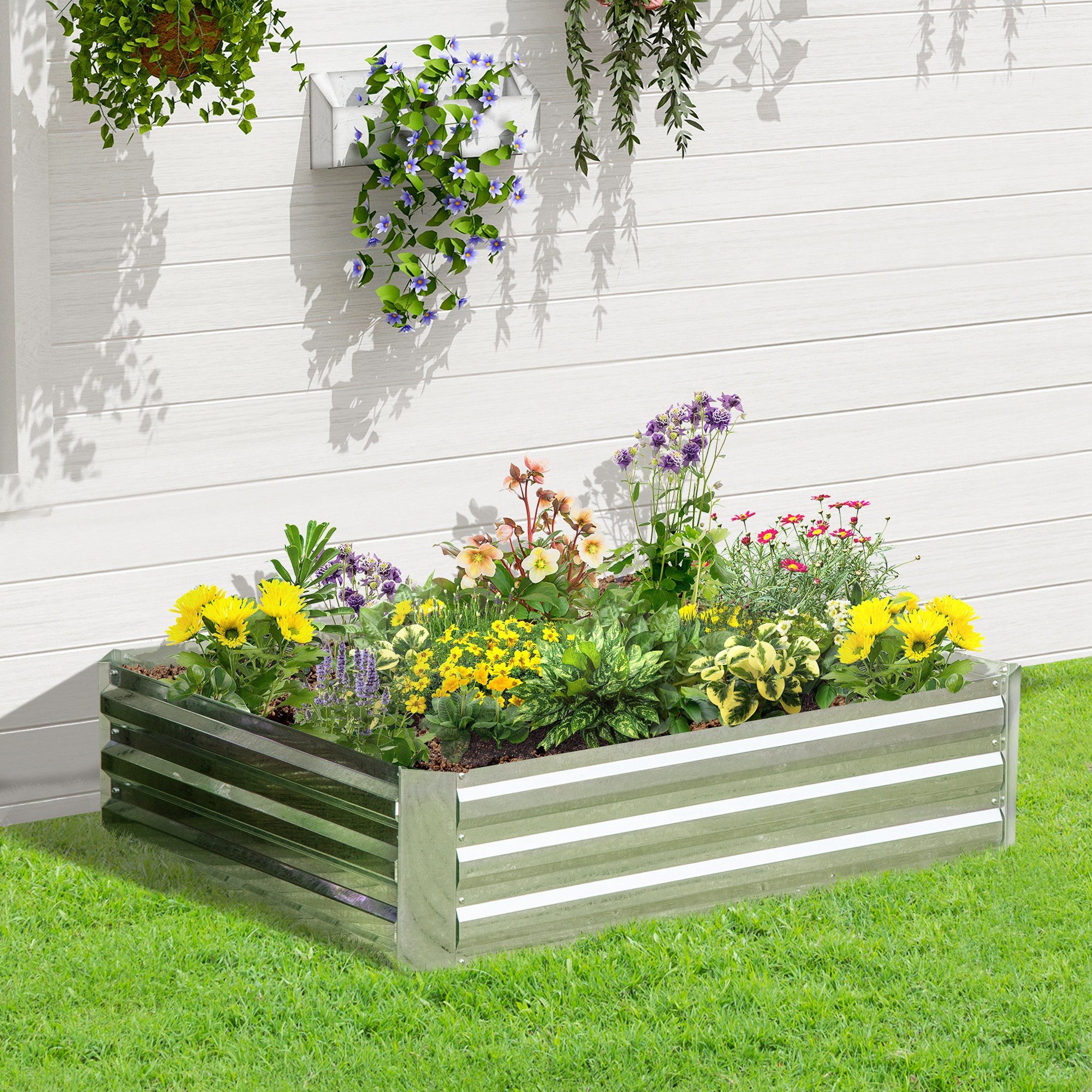 Outsunny Hochbeet Pflanzbeet aus Stahl, Blumenkasten stapelbar (Pflanzkasten, 1 St., Gemüsebeet), 120 x 90 x 30 cm für Garten Balkon Terrasse, für Blumen, Pflanzen