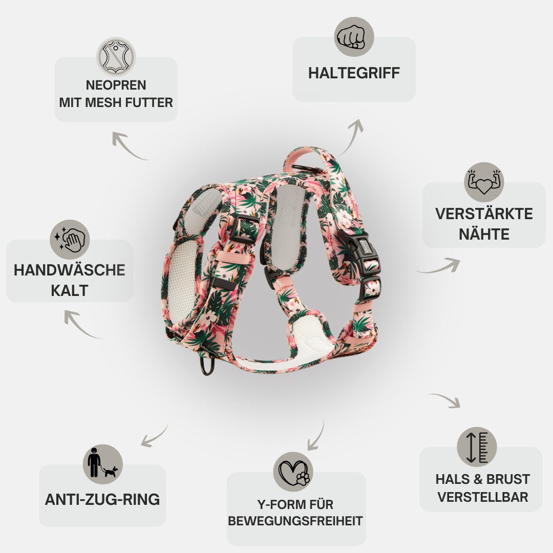 ARIZONA HOT DOGS Hunde-Geschirr Neopren Griffgeschirr Tropicool Buntes Blat günstig online kaufen