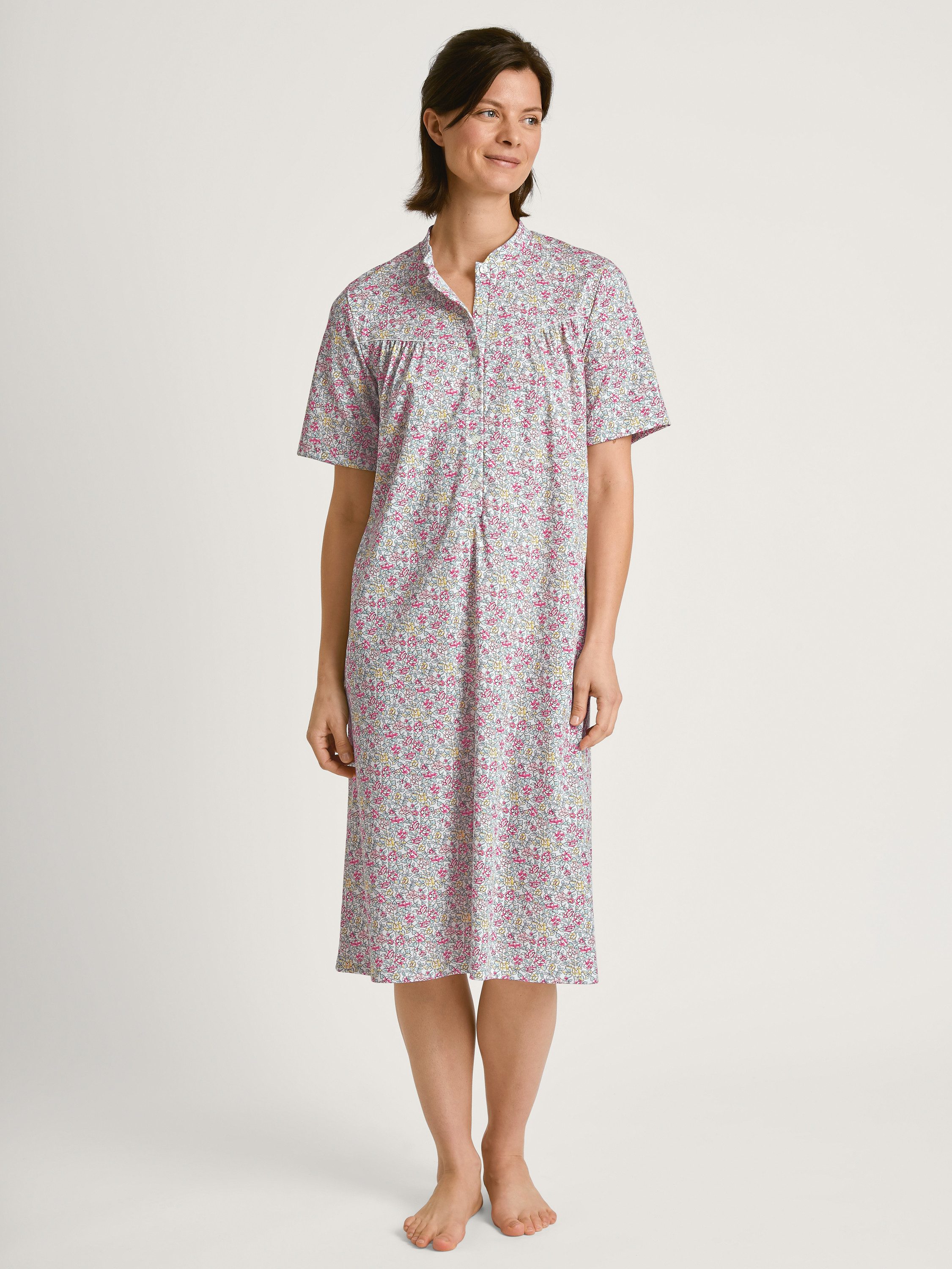 CALIDA Nachthemd Soft Cotton Damen (1-tlg) Länge 110 cm, mit Stehkragen und Knopfleiste