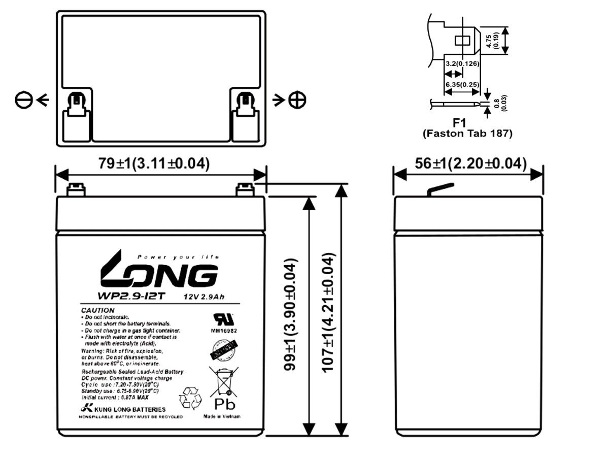 CP1229 ersetzt Long 2,9Ah Bleiakkus 12V wartungsfrei AGM Batterie Kung