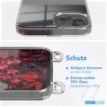 EAZY CASE Handykette Silikon Kette Karabiner für Apple iPhone 13 6,1 Zoll, Smartphonekette Cover Silikonhülle Umhängetasche Burgundy Rot Beere