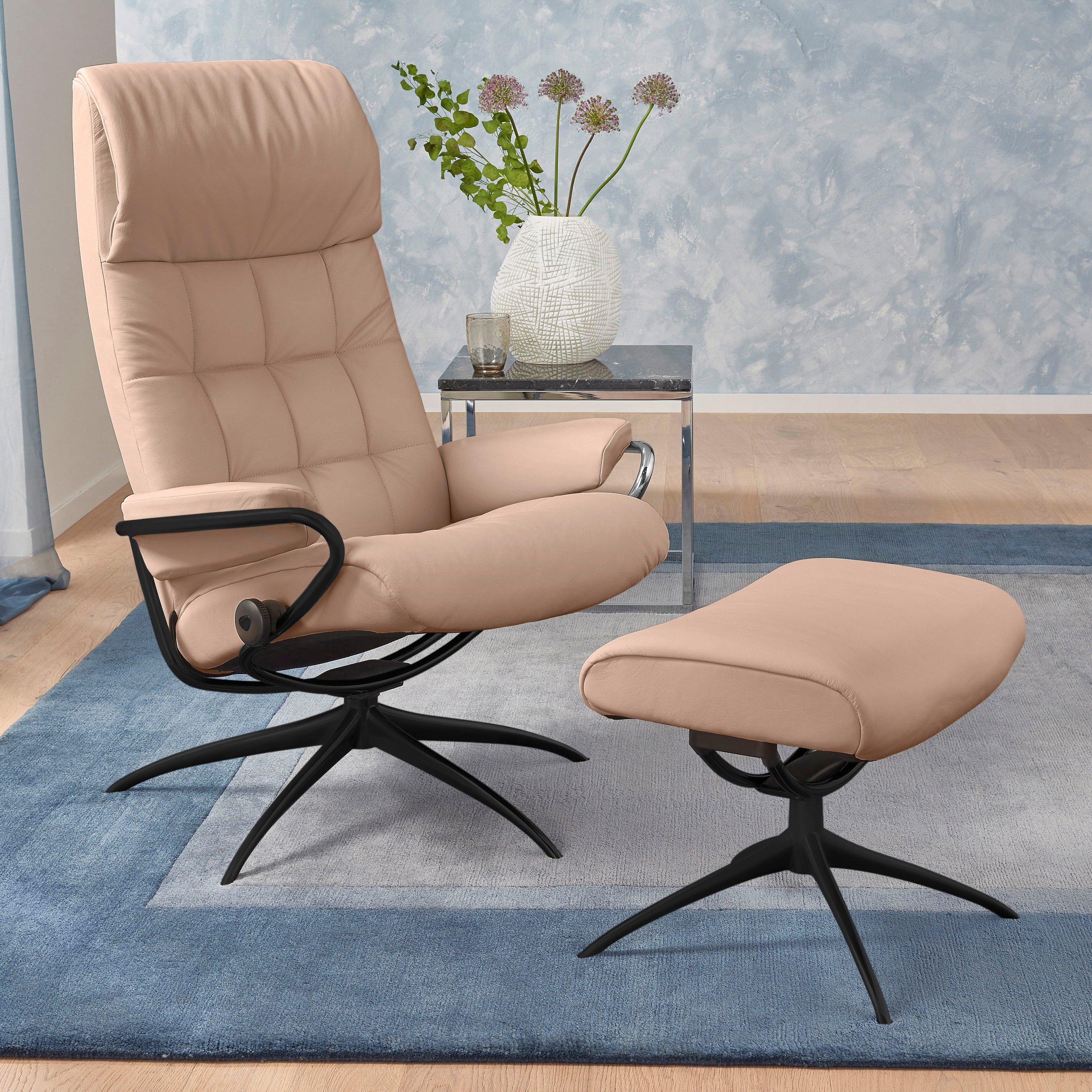 Stressless® Relaxsessel London (Set, Relaxsessel mit Hocker), mit Hocker, High Back, mit Star Base, Gestell Schwarz
