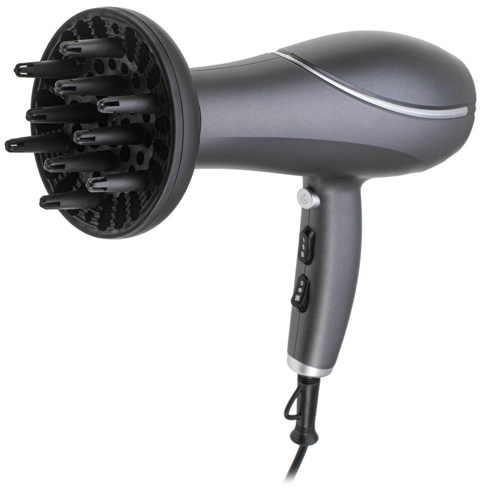 Camry Ionic-Haartrockner CR 2281 mit Ionenfunktion, 2 Gebläsestufen, 3 Temperaturstufen, 2200 W, Diffusor, Stylingdüse, Ionen-Haartrockner leicht stylish grau