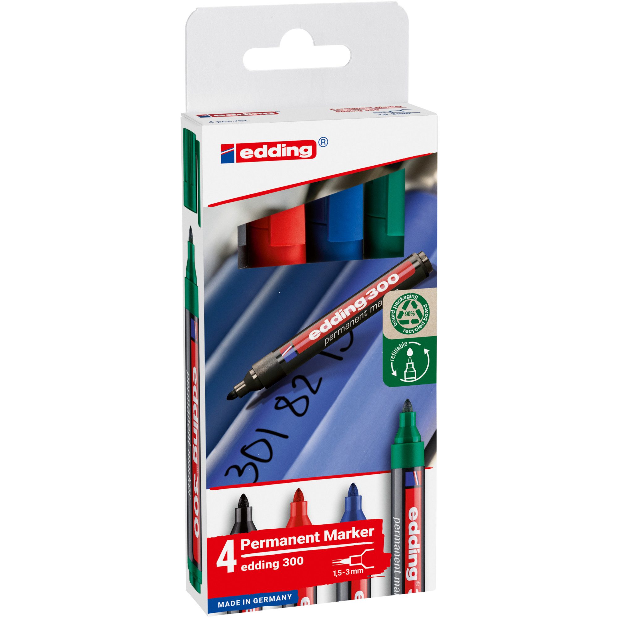 Pentel Permanentmarker Extrafein – 4er Set (Schwarz, Blau, Rot, Grün), Wasserfest, Für Viele Oberflächen