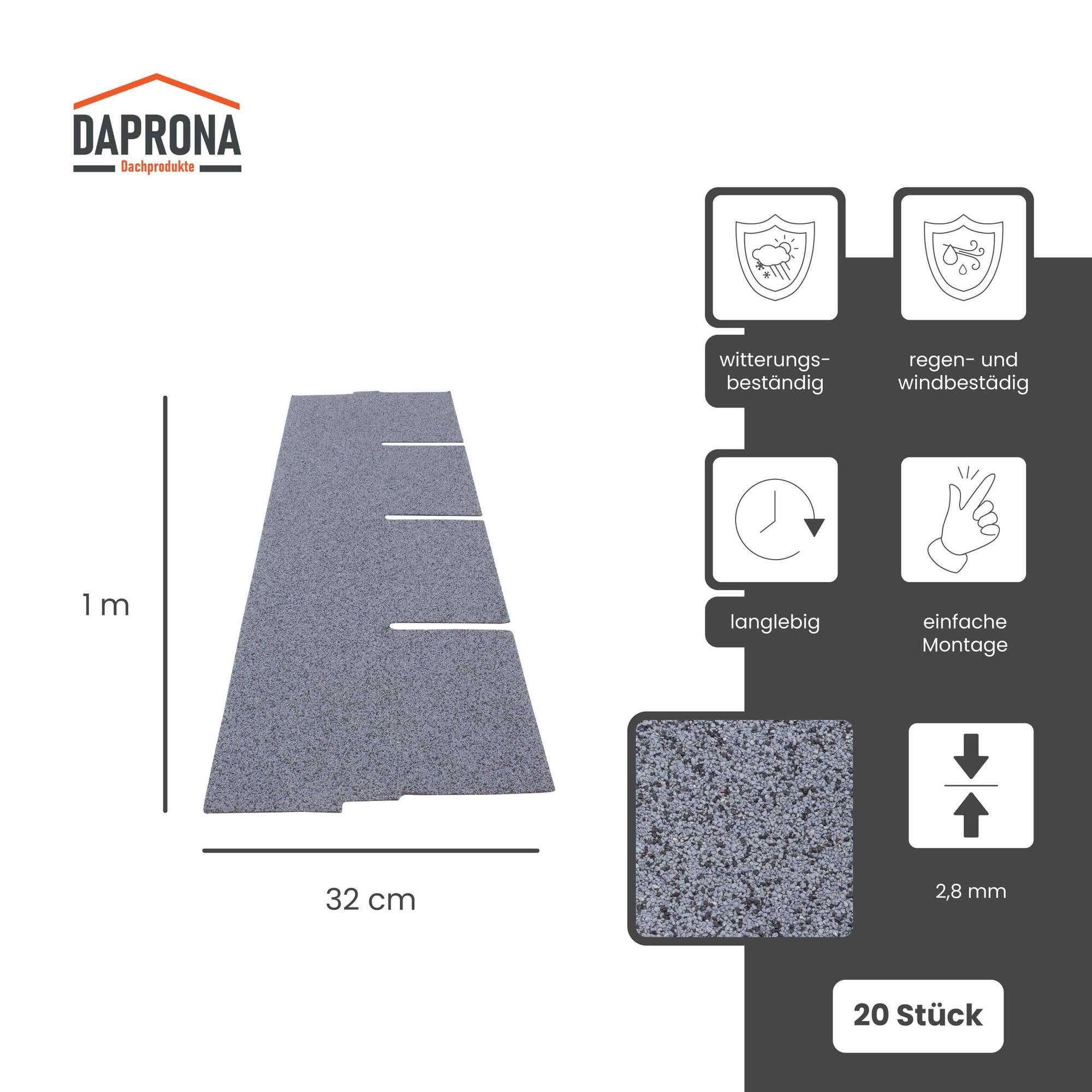 Thumbnail - DAPRONA Dachschindeln Dachschindeln Rechteck 1m x 32cm, Grau, (20-St), Bitumenschindeln für Gartenhaus, Carport