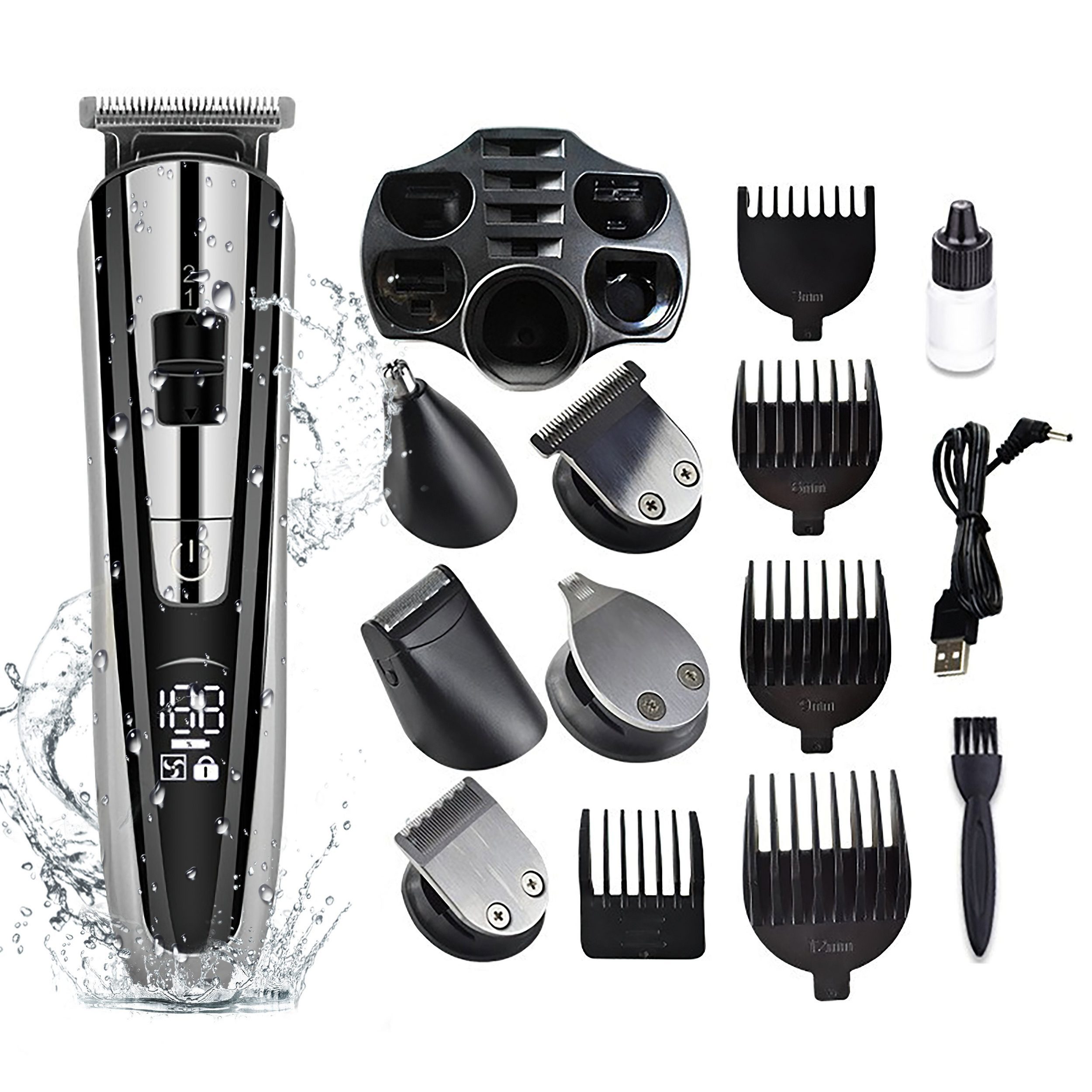 ibettertec Haarschneider Haarschneidemaschine Profi Haarschneider Herren Haartrimmer, Bartschneider Barttrimmer Präzisionstrimmer Langhaarschneider, Wasserdicht 5 In 1,LED-Anzeige Kabelloser Multifunktionstrimmer