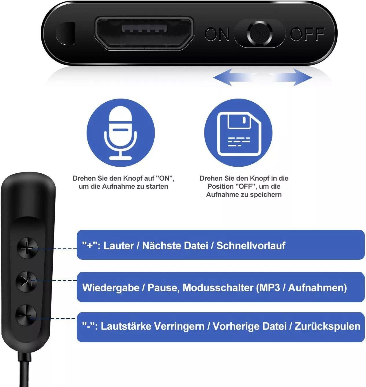SpionProfi 8GB Mini Voice Recorder Diktiergerät Spion Ton Aufnahmegerät Auto Digitales Aufnahmegerät (Mini Ton Aufnahmegerät mit Geräuscherkennung Spy Wanze Spi – Bild 3 von 5