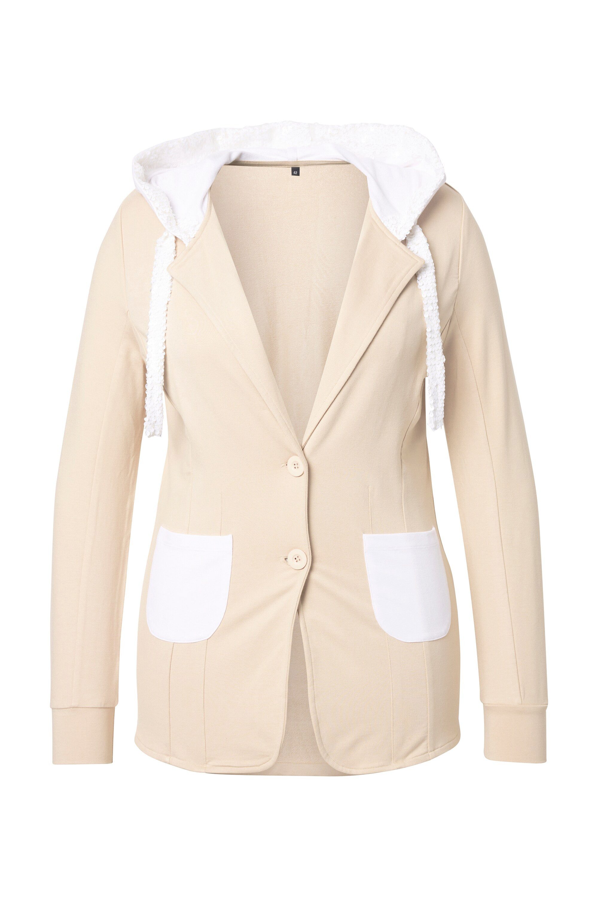 MIAMODA Blusenblazer Jerseyblazer Straight Fit Kapuzen mit Pailletten günstig online kaufen