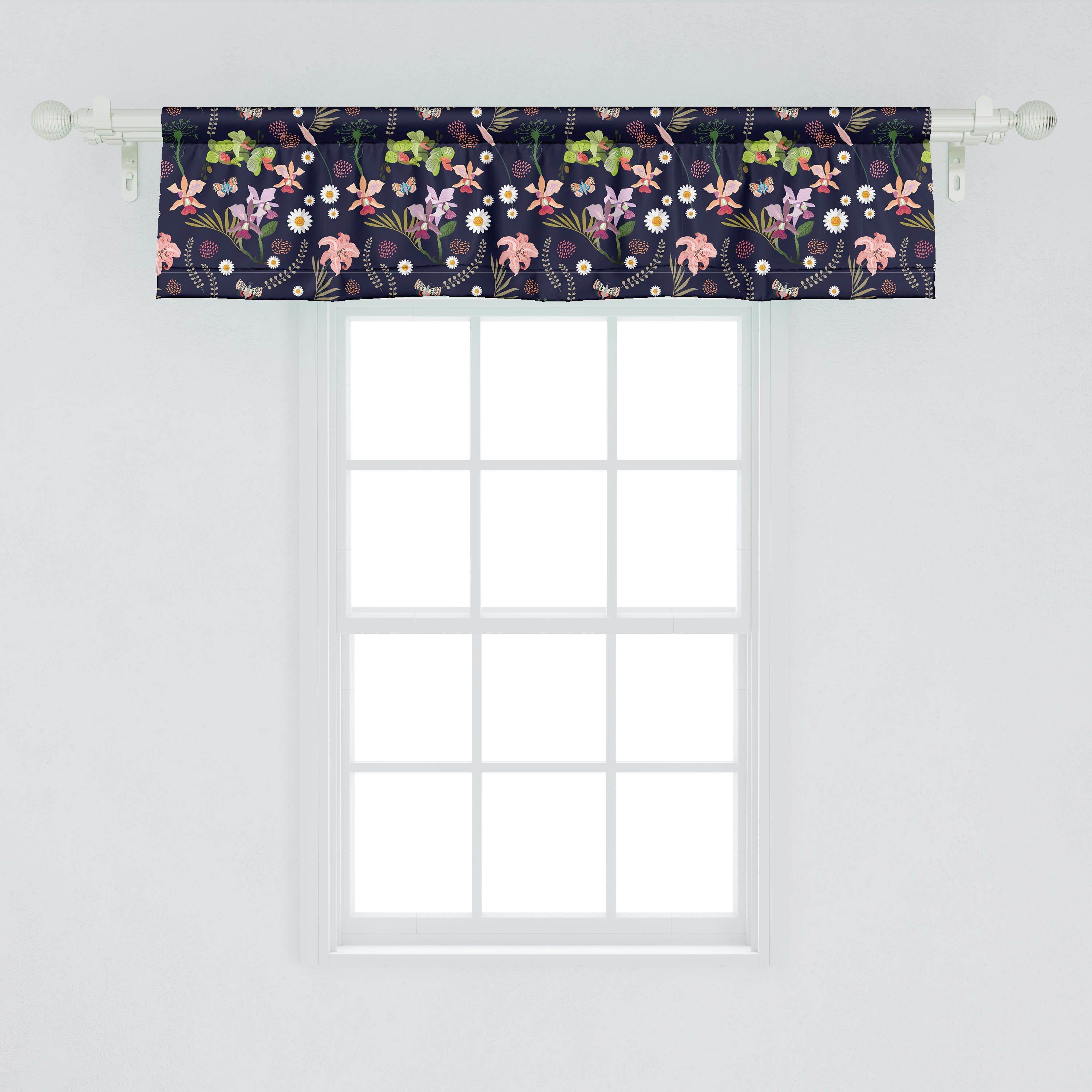 Motif Küche Schmetterlinge Dekor Schlafzimmer für Botanisch Abakuhaus, mit Microfaser, Scheibengardine Vorhang Stangentasche, Volant Pflanzen