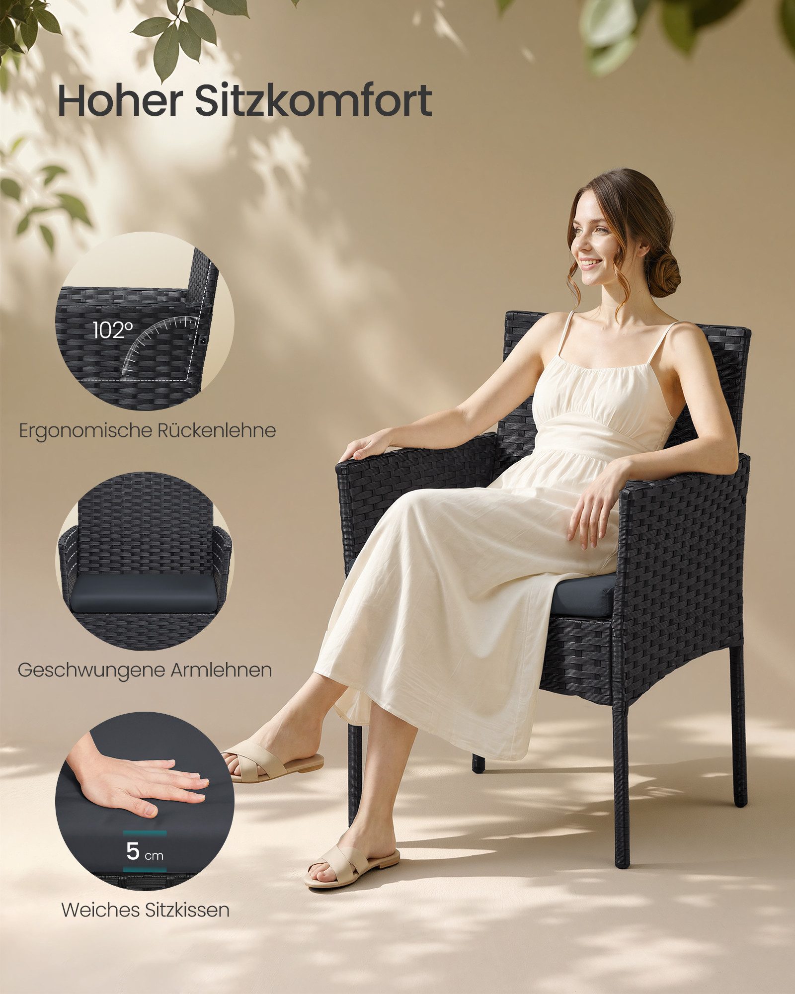 SONGMICS Gartenlounge-Set, (4-tlg., 2 Gartenstuhl, 1 Sofa, 1 Gartentisch, mit Kissen), Balkonmöbel, Terrassenmöbel