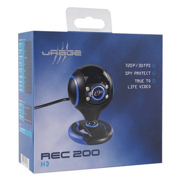 uRage HD Webcam REC 200 Web-Kamera 720p 30 fps Webcam (mit Mikrofon und LED-Licht verschließbare Linse 720p Auflösung USB 2.0)
