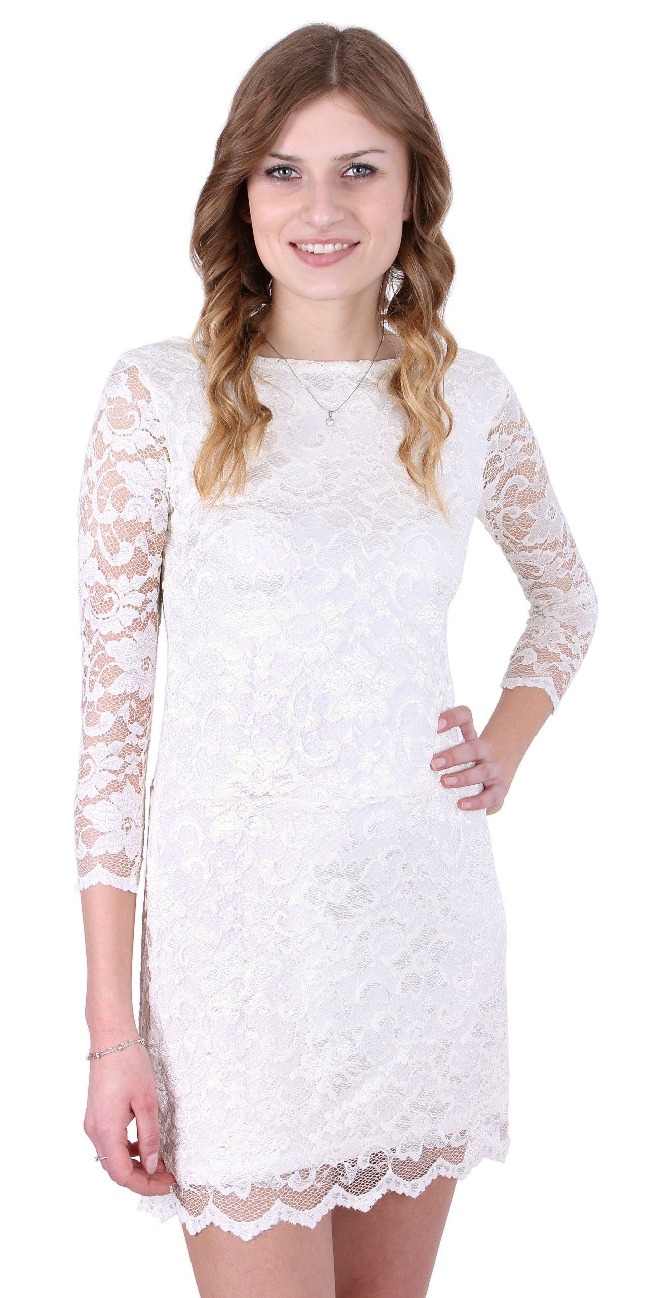 Sarcia.eu Minikleid Sexy Minikleid aus Spitze Muschelsaum Rundhalsausschnit günstig online kaufen