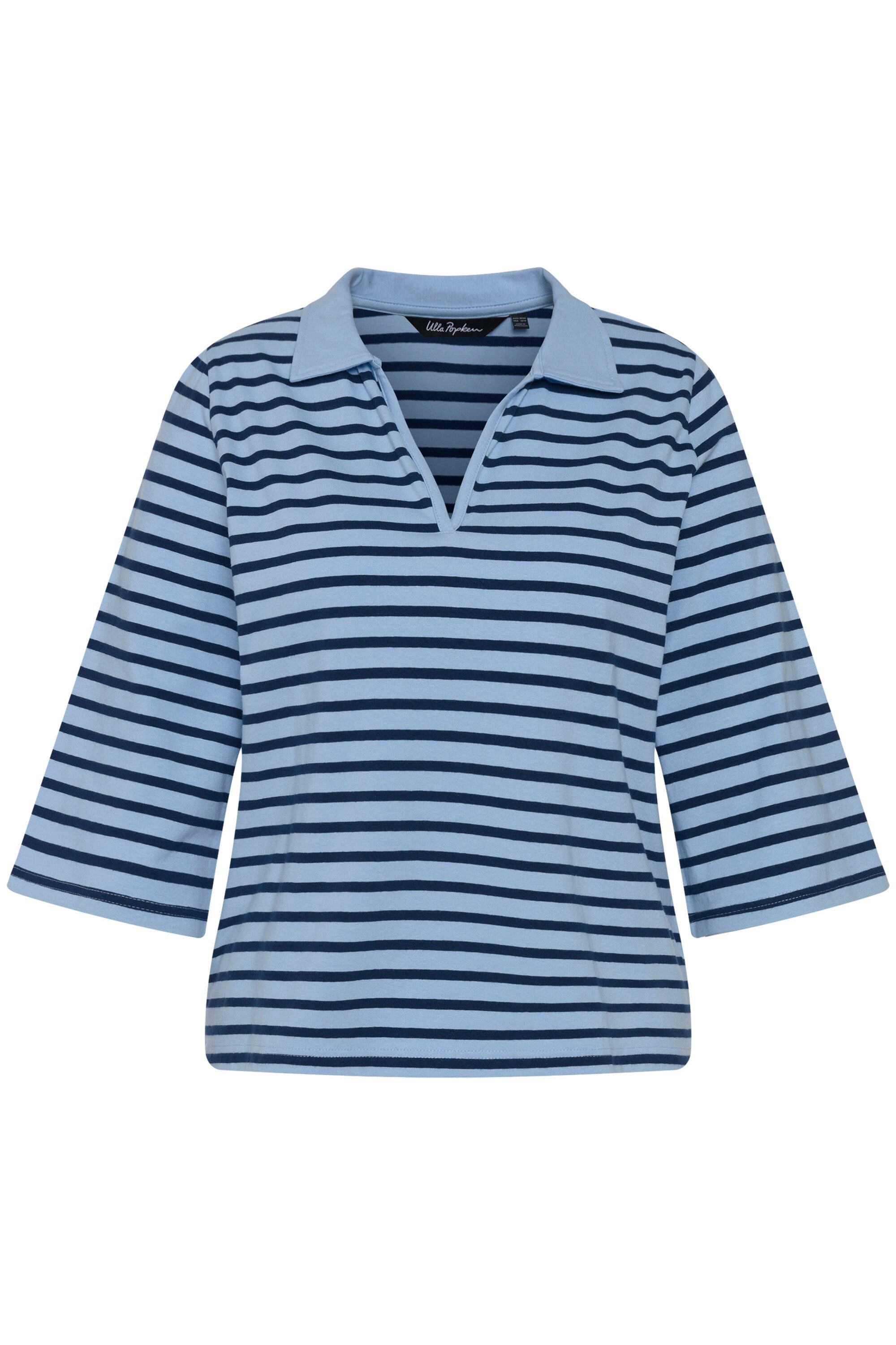 Ulla Popken Poloshirt Poloshirt Ringel V-Ausschnitt günstig online kaufen