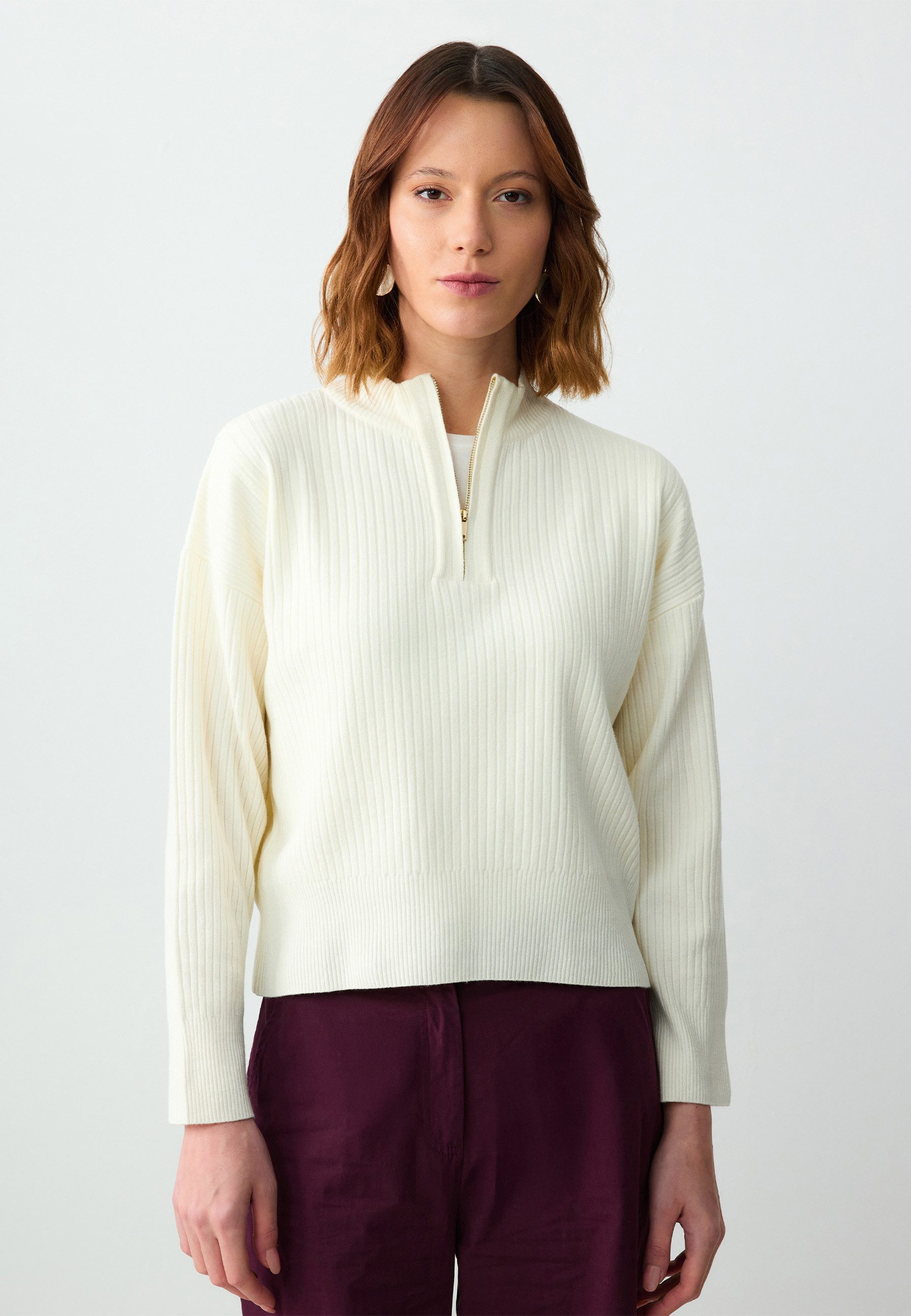 Strickpullover Rollkragenpullover mit Reißverschluss und langen Ärmeln