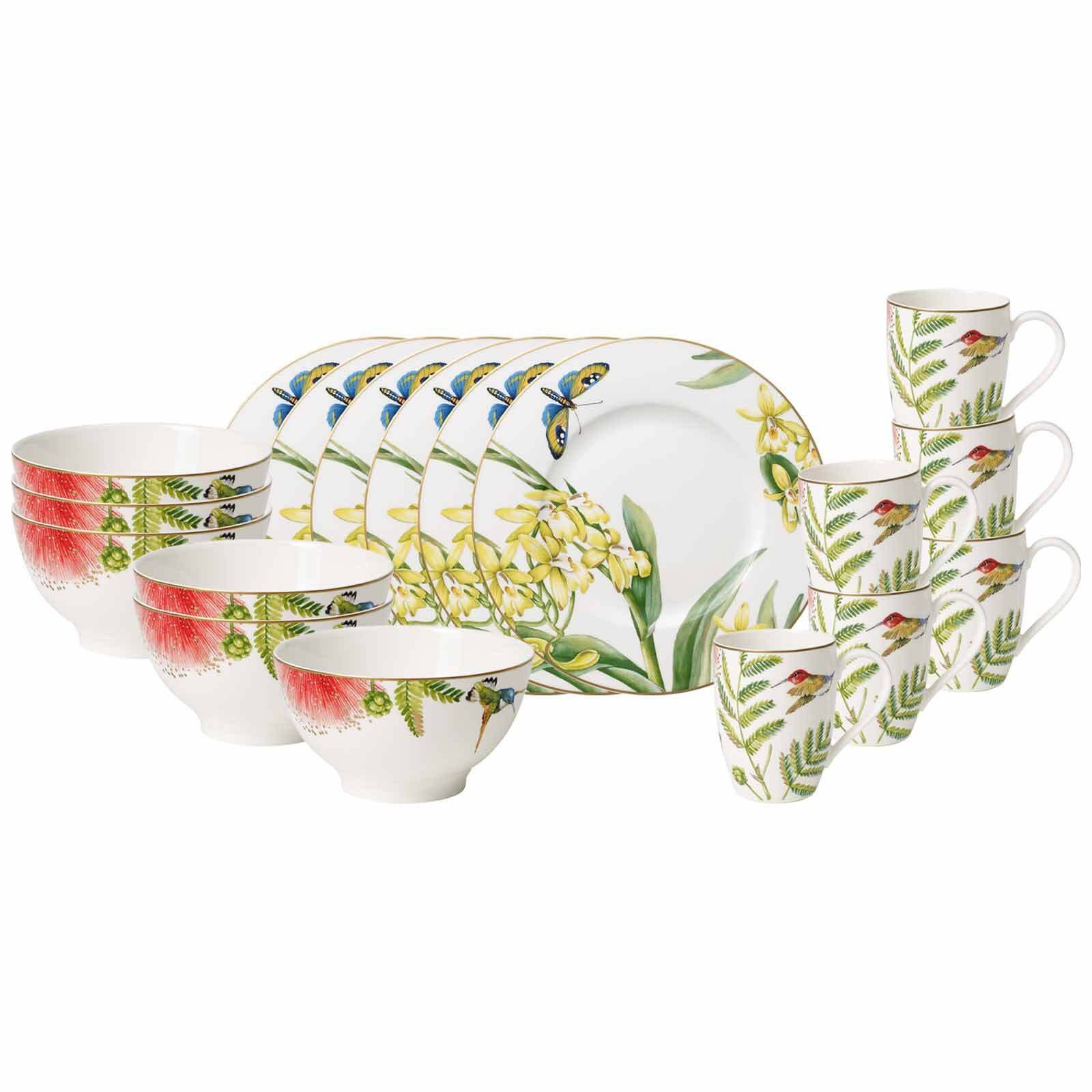 Villeroy & Boch Frühstücks-Geschirrset Amazonia Frühstücks-Set 18er Set (18-tlg), 6 Personen, Porzellan