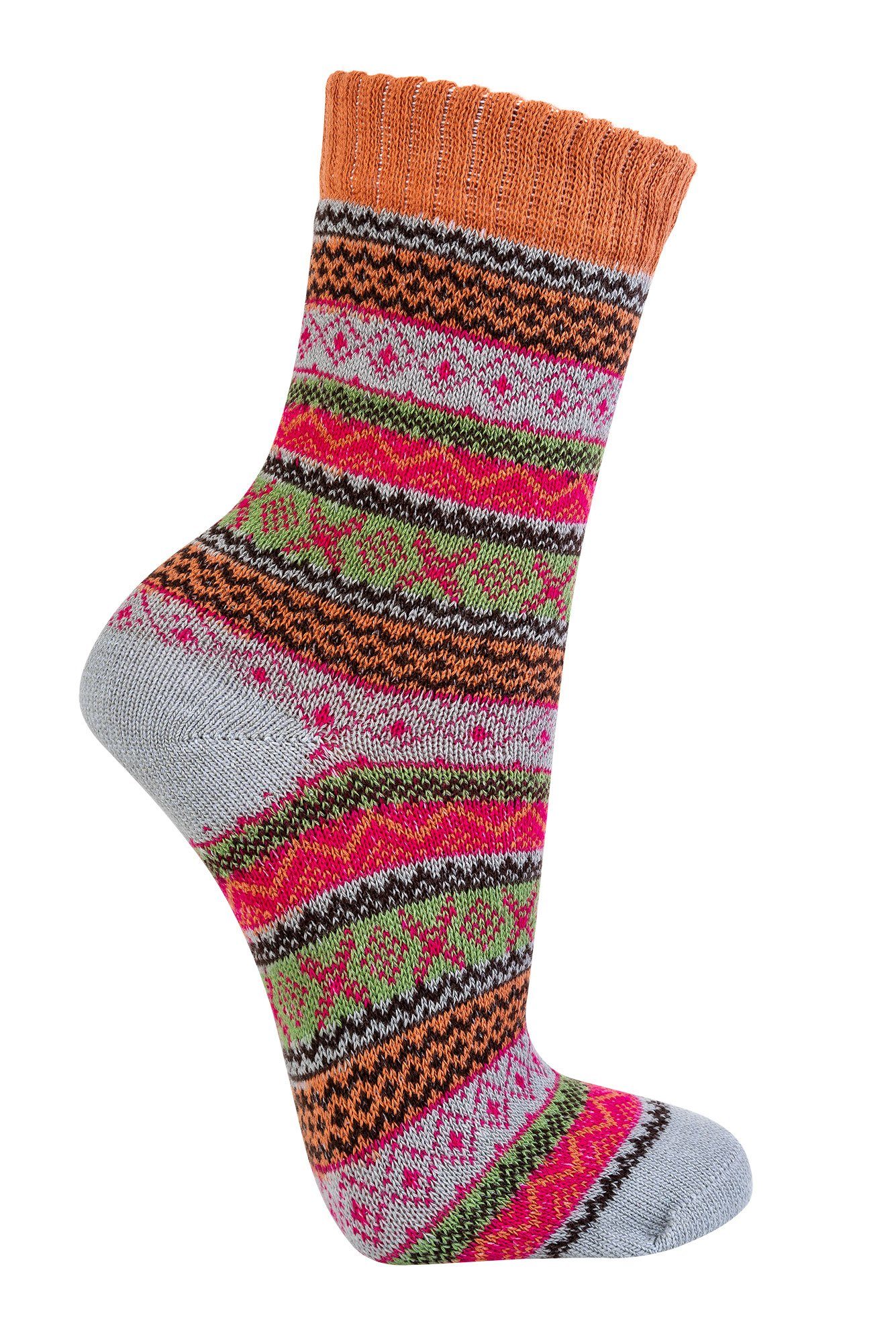 Wowerat Freizeitsocken Bunte Norweger Socken mit mit (3 schönem Paar) Hygge Muster Baumwolle 90