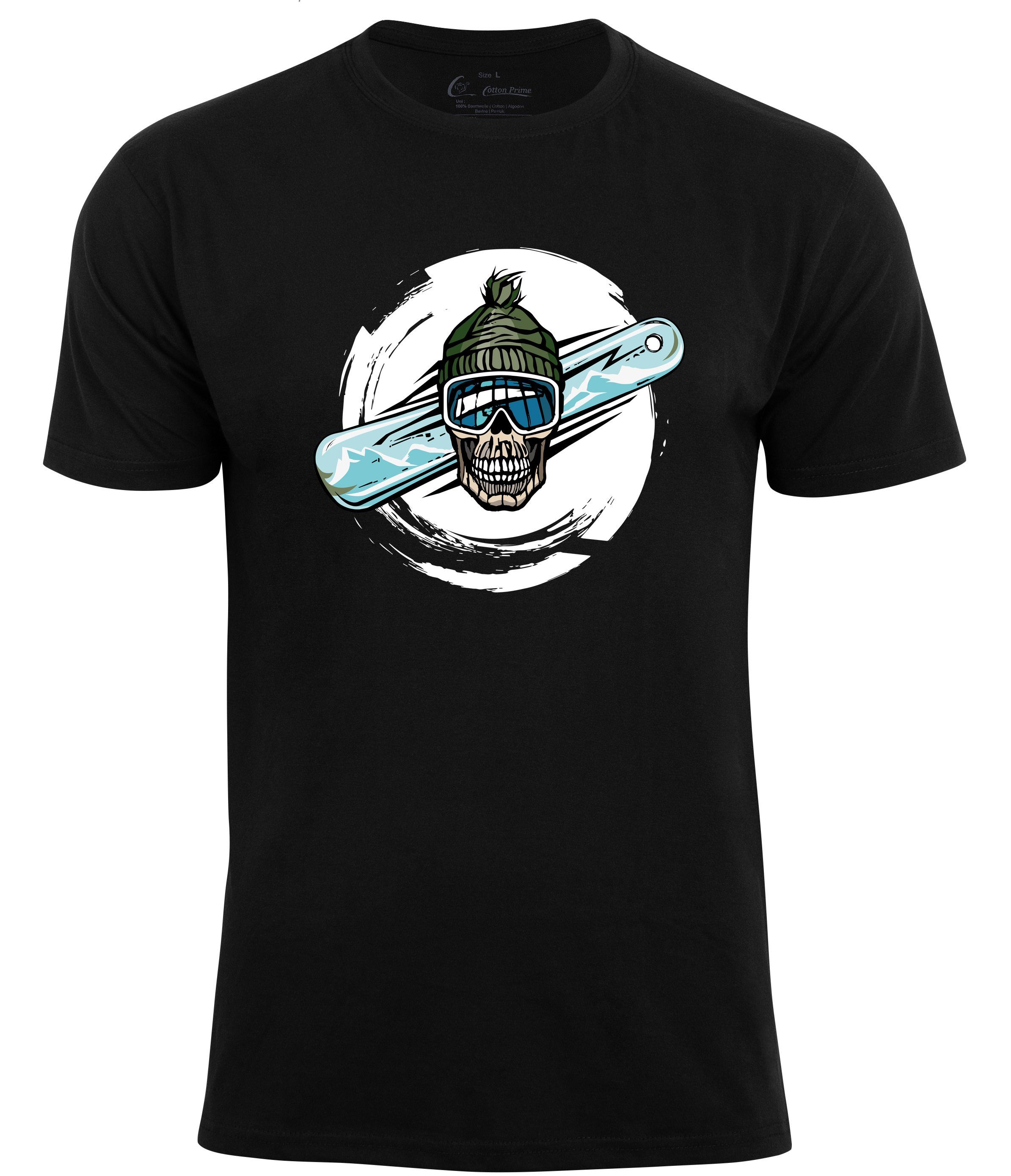 Cotton Prime® T-Shirt Skull on Snowboarding schwarz
