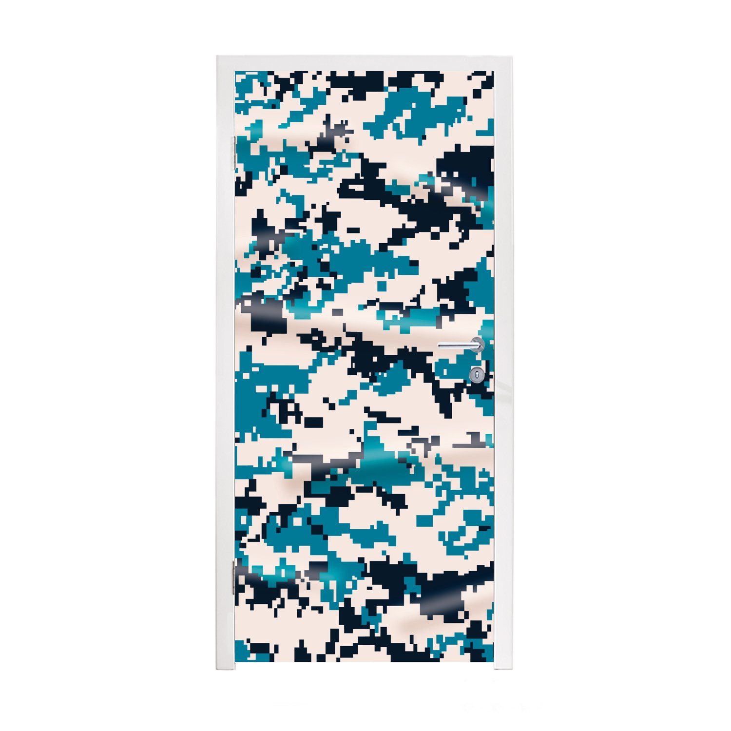 MuchoWow Türtapete Blaues und weißes Camouflage-Muster, Matt, bedruckt, (1 St), Fototapete für Tür, Türaufkleber, 75x205 cm