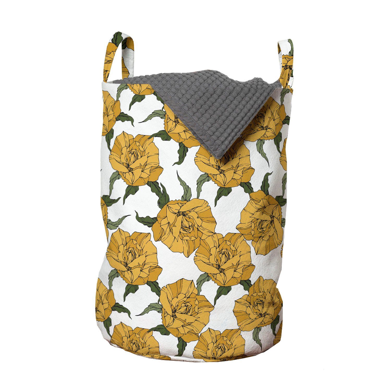 Abakuhaus Wäschesäckchen Wäschekorb mit Griffen Kordelzugverschluss für Waschsalons, Floral Gelb Bloomed Wild Roses