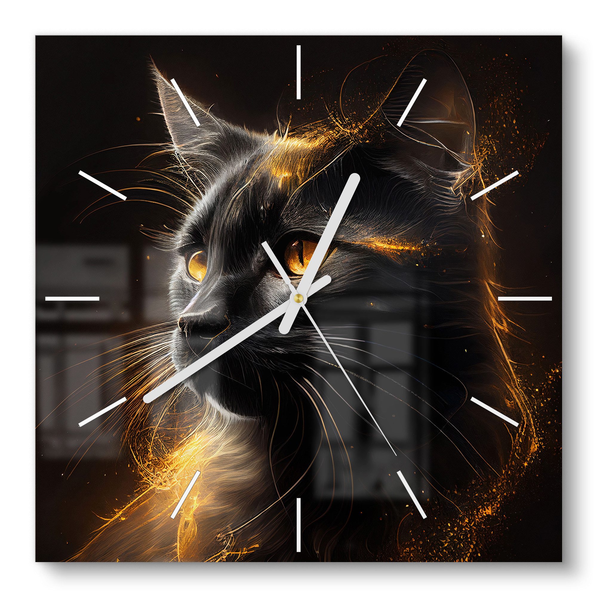 DEQORI Wanduhr 'Goldener Katzenglanz' (Glas Glasuhr modern Wand Uhr Design Küchenuhr)