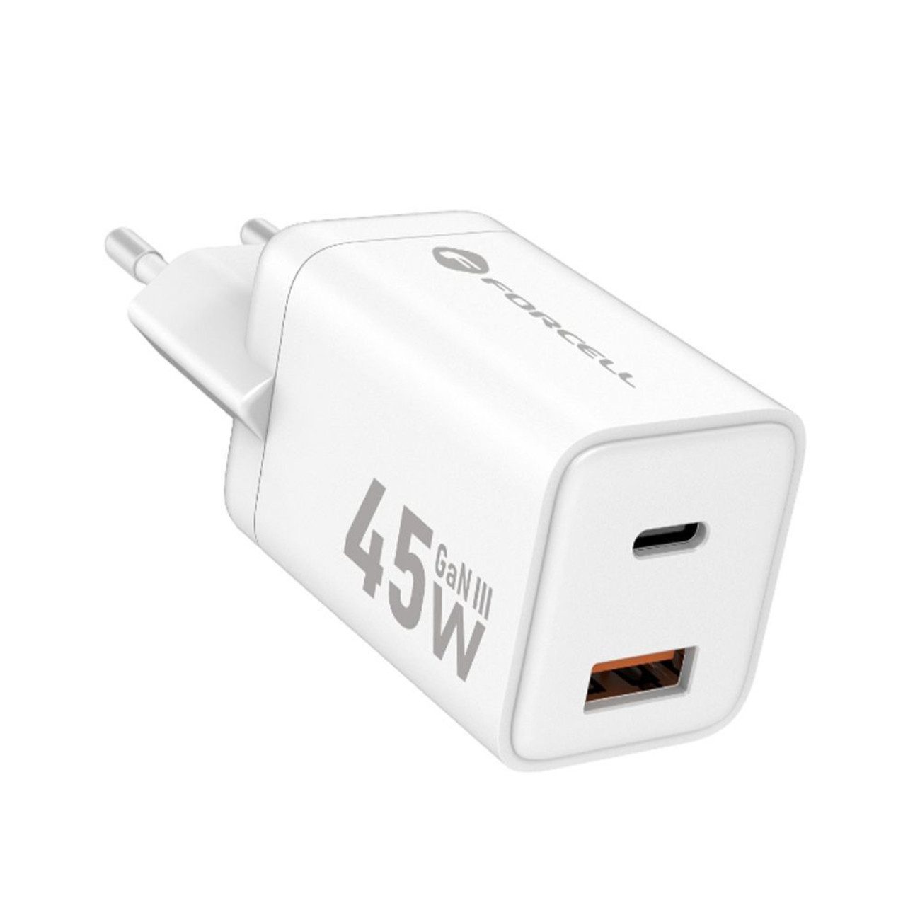 Forcell VT-36 USB-Ladegerät (3000 mA, Einzelladegerät, Kompaktes GaN-III-Ladegerät mit 45 W, PD, QC 4.0, 2 Anschlüsse)