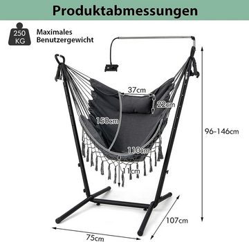 KOMFOTTEU Hängesessel mit Gestell, mit Kopfstütze & Seitentasche & Handyhalter