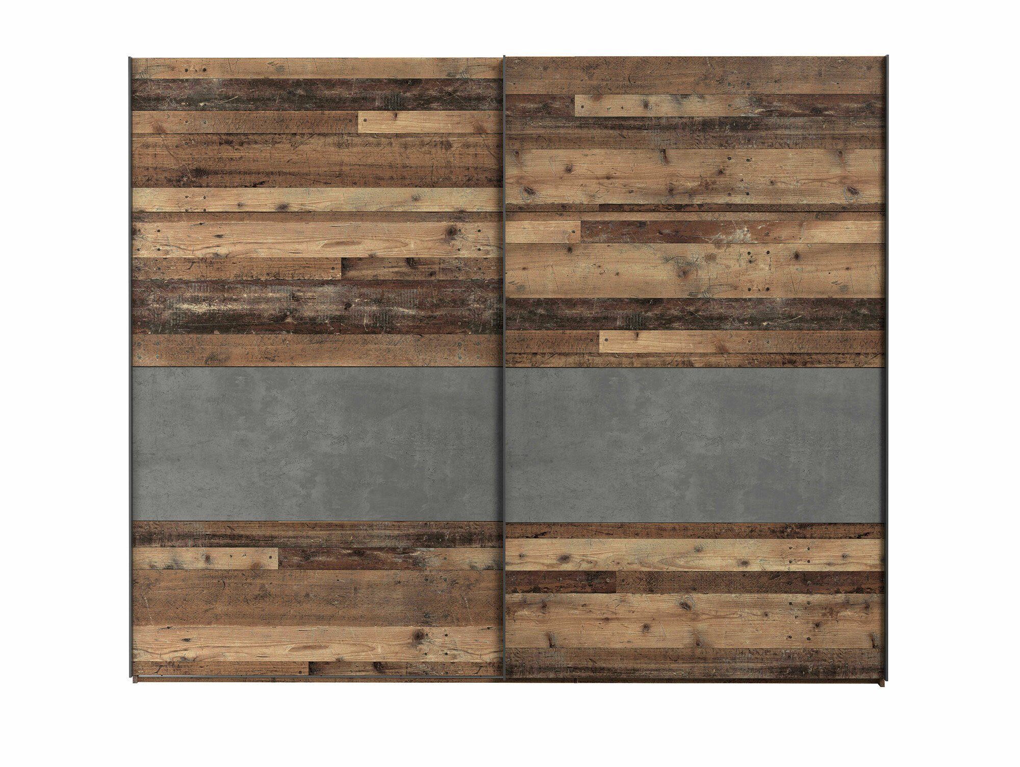 Schwebetürenschrank, Wood Old Material Moebel-Eins Schiebetürenschrank Vintage/betonfarbig Dekorspanplatte, CASSIA