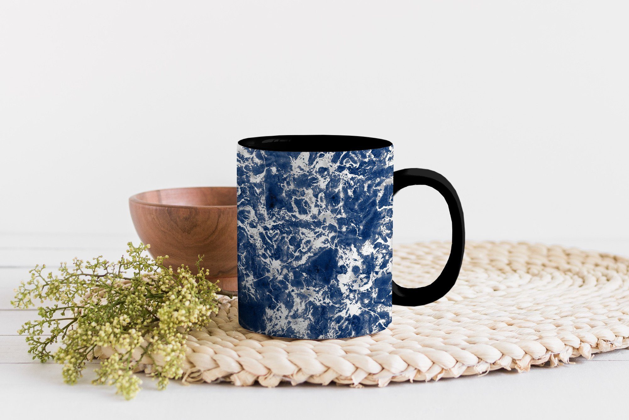 Blau, MuchoWow - Kaffeetassen, - Zaubertasse, Teetasse, Muster - Geschenk Keramik, Silber Marmor Tasse Farbwechsel,