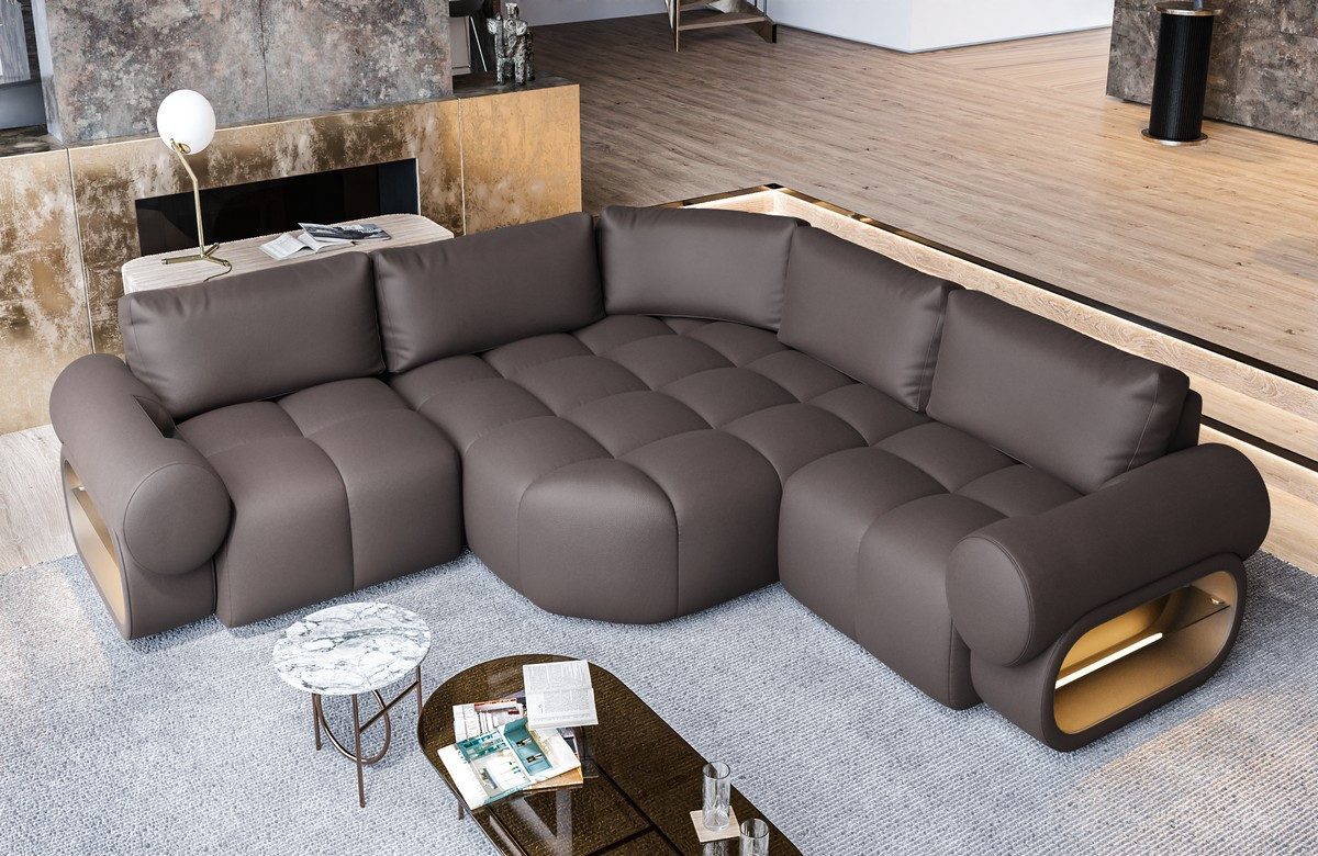 Sofa Dreams Ecksofa Leder Eckcouch Modern Couch Ledersofa Caivano L Form kurz, Loungesofa