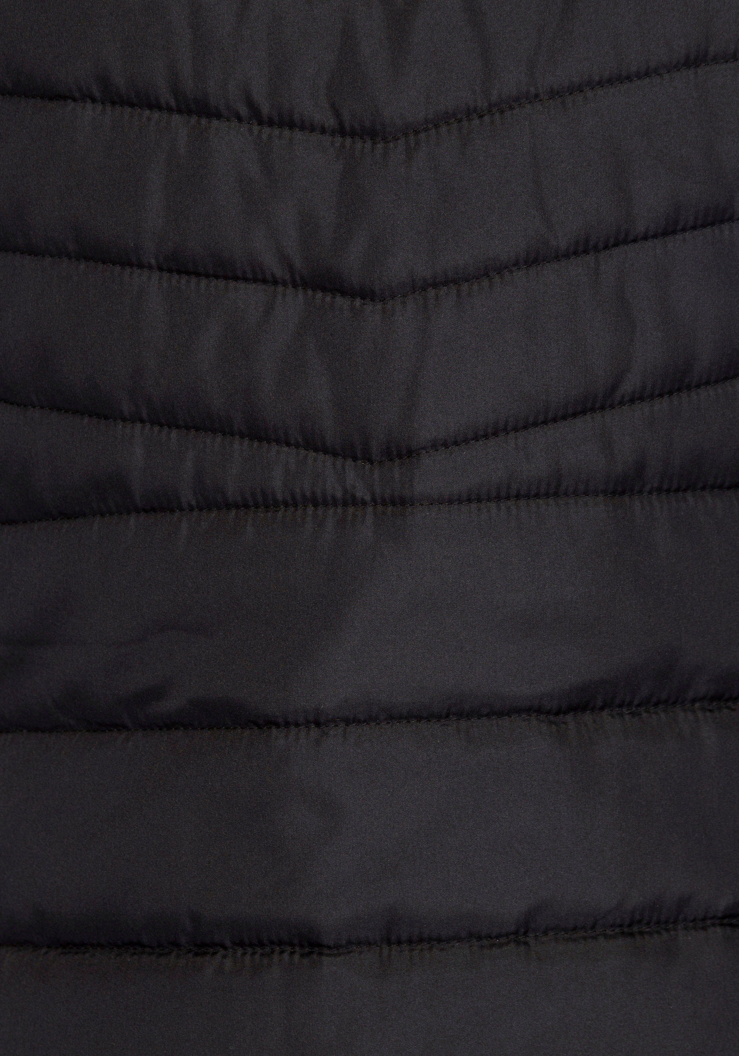 KangaROOS Langjacke im modischen Material) (Steppjacke schwarz nachhaltigem aus Materialmix
