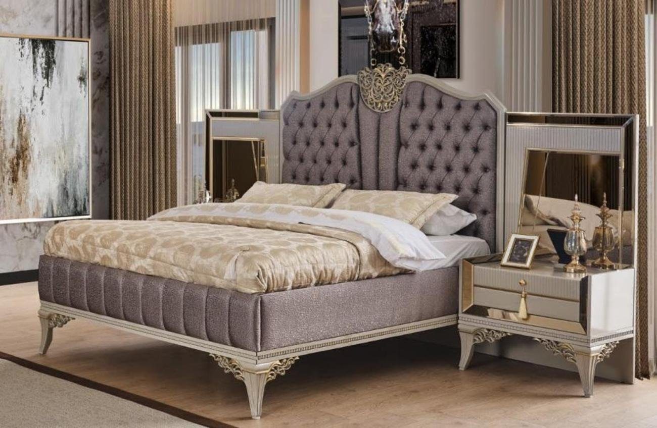 Schlafzimmer-Set Schlafzimmer Doppelbett Bett Garnitur Grau Nachttische Holz Set 3tlg