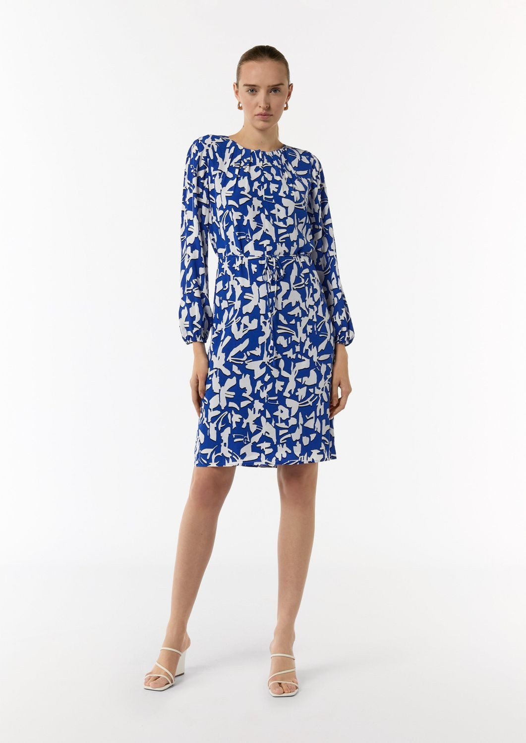 comma Minikleid Midikleid (1-tlg) Loose Fit, langarm, Muster, Print, Bindegürtel